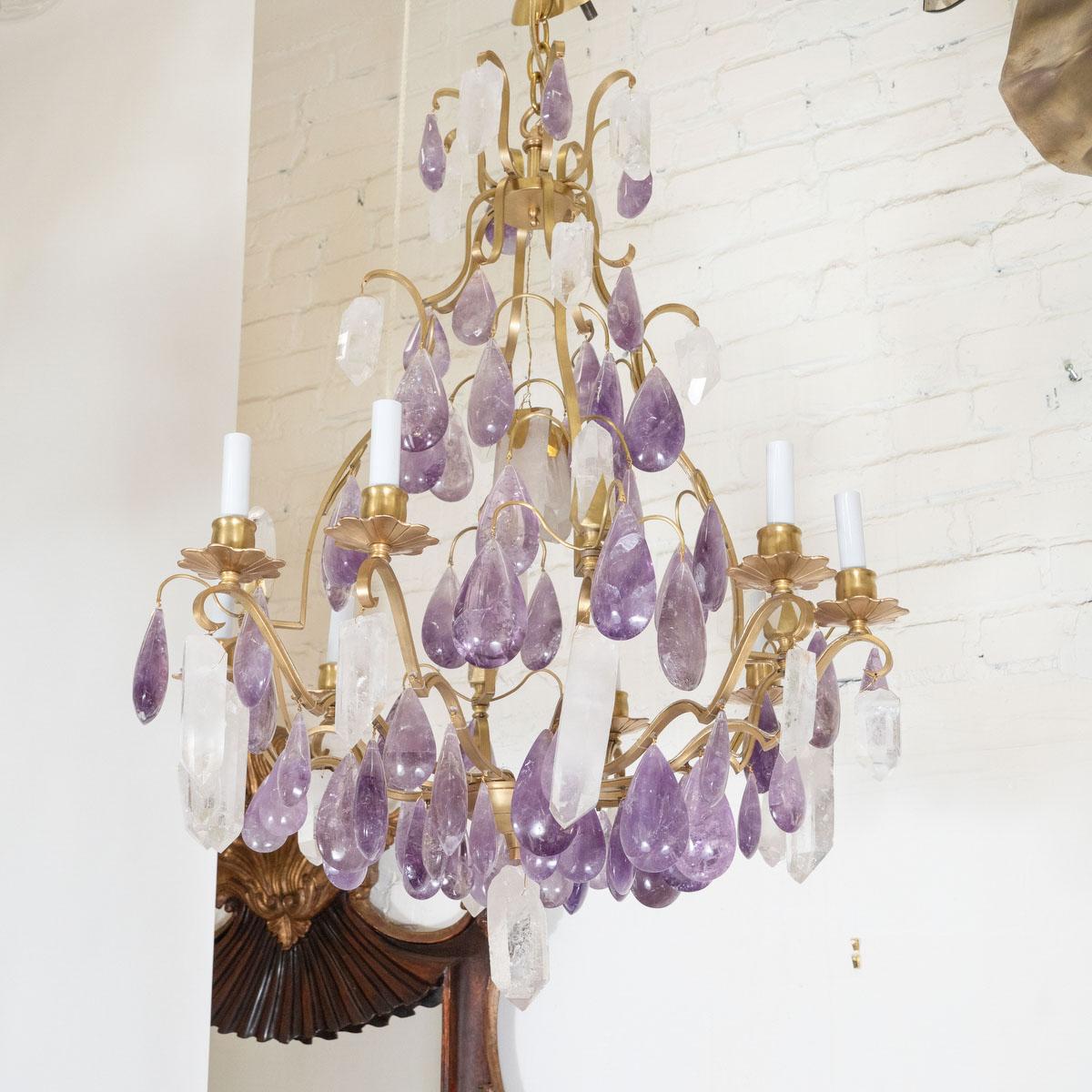 Rock Crystal and Amethyst Drop Chandelier For Sale 6