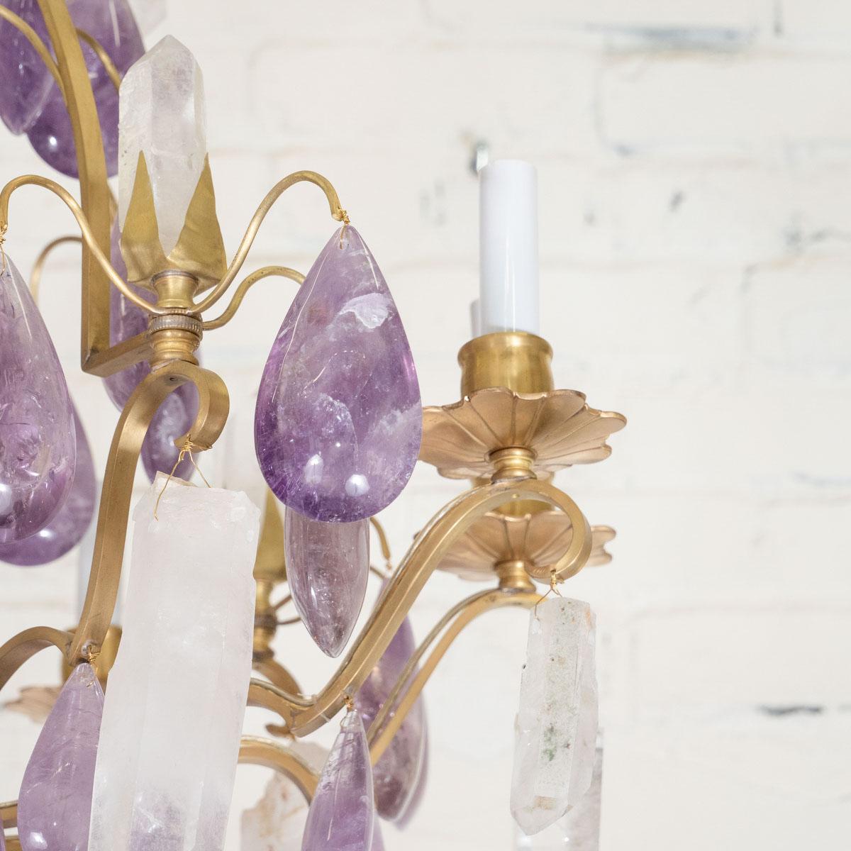 Rock Crystal and Amethyst Drop Chandelier In Excellent Condition For Sale In Tarrytown, NY