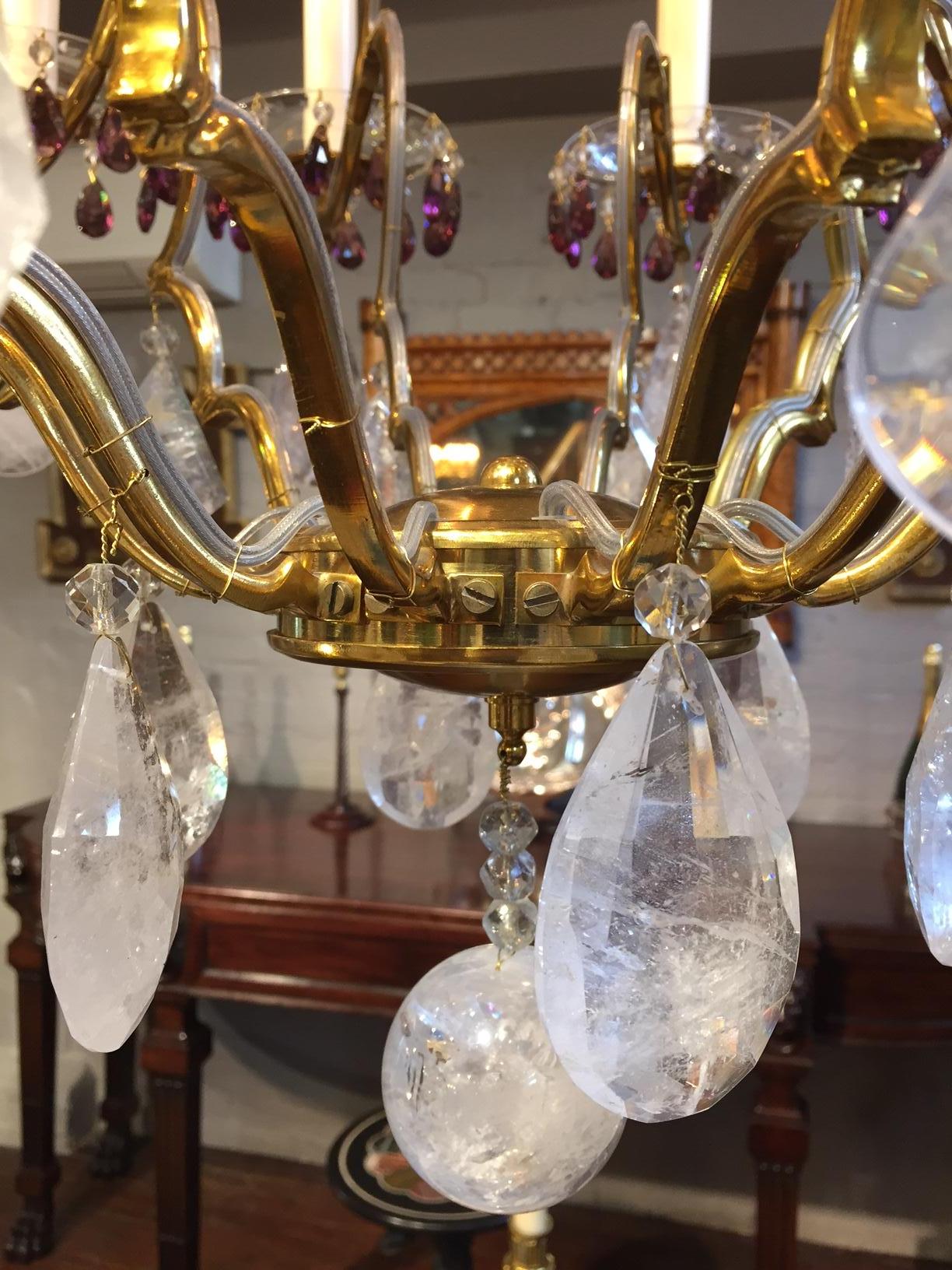 20th Century Rock Crystal and Amethyst Glass Eighteen-Light Chandelier  In Excellent Condition For Sale In London, GB