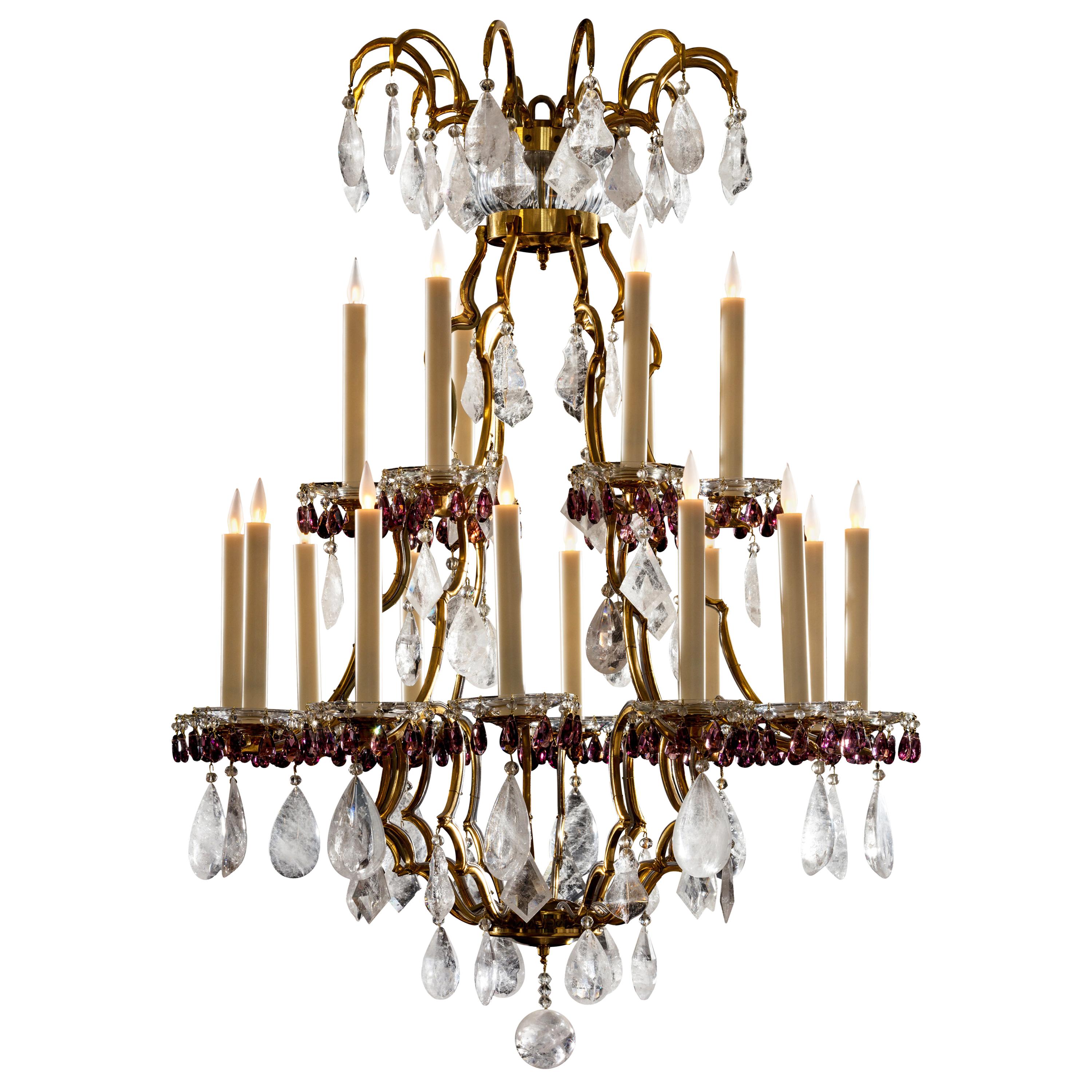 20th Century Rock Crystal and Amethyst Glass Eighteen-Light Chandelier  For Sale