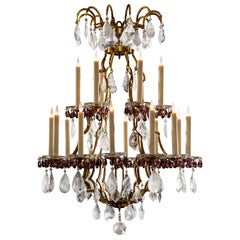 Vintage 20th Century Rock Crystal and Amethyst Glass Eighteen-Light Chandelier 