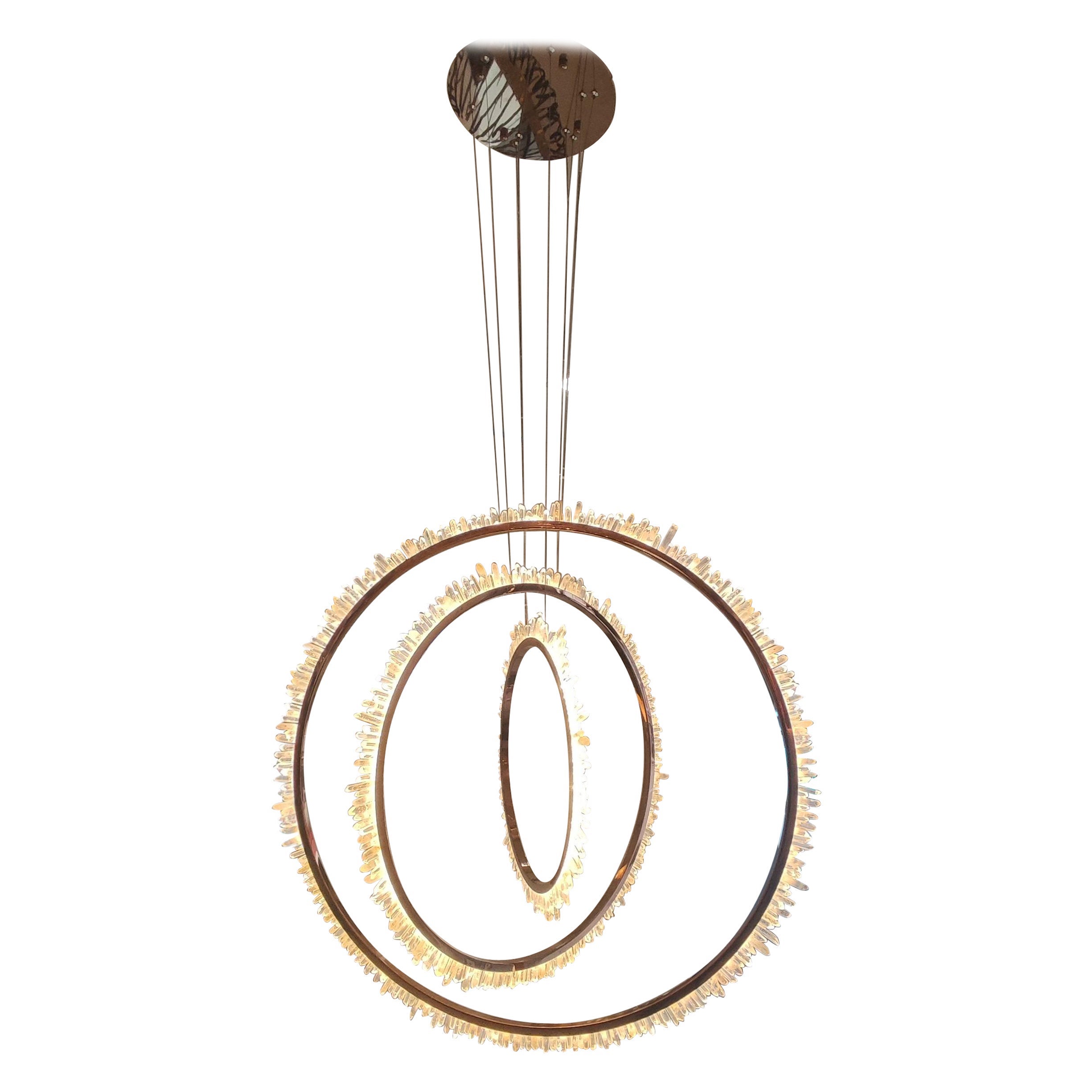 Rock Crystal and Brass Circles Ceiling Light