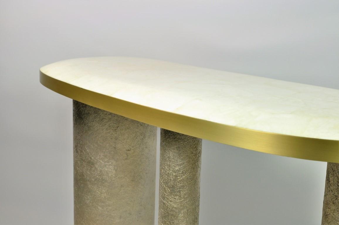 Organic Modern Rock Crystal and Brass Console by Ginger Brown