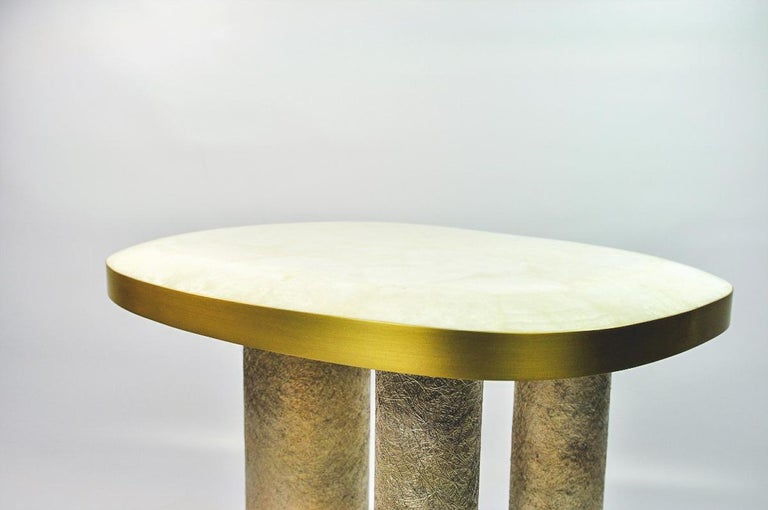 Organic Modern Rock Crystal and Brass Table by Ginger Brown For Sale
