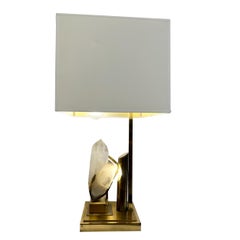 Rock Crystal and Brass Table Lamp, Willy Daro, 1970