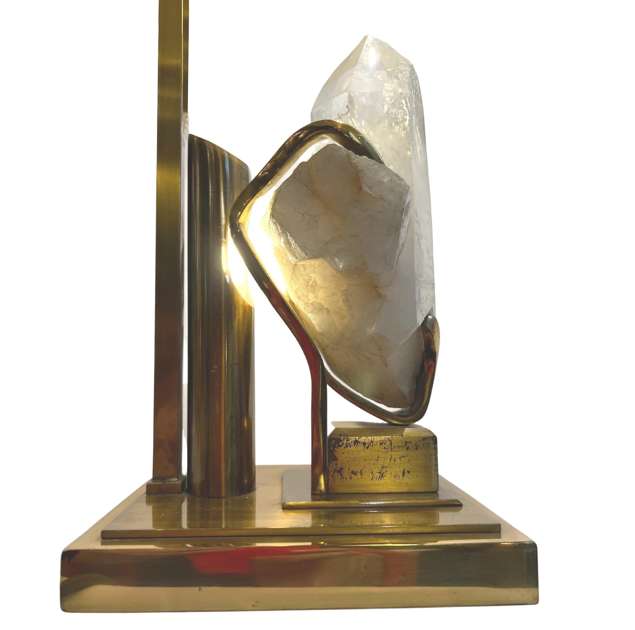 Mid-Century Modern Rock Crystal and Brass Table Lamp, Willy Daro, 1970 For Sale