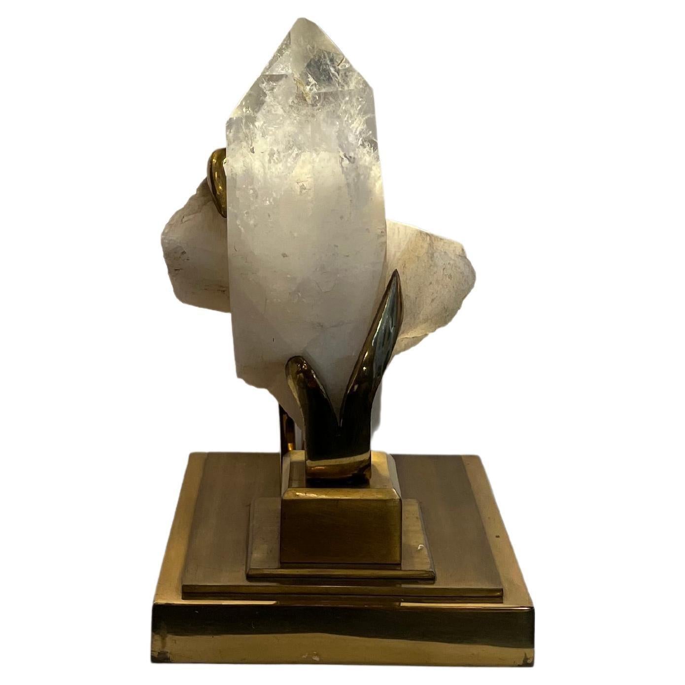 Belgian Rock Crystal and Brass Table Lamp, Willy Daro, 1970 For Sale