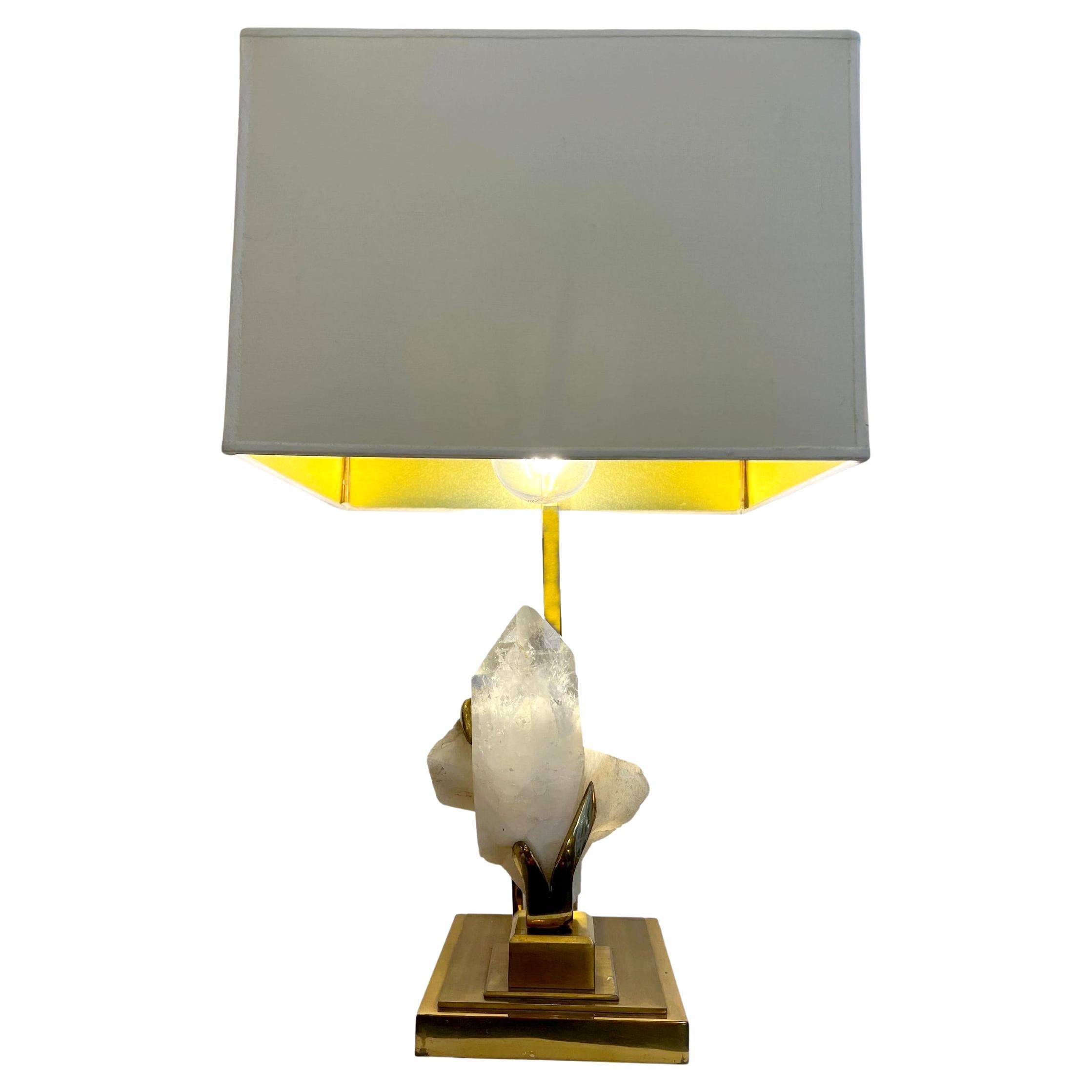 Rock Crystal and Brass Table Lamp, Willy Daro, 1970 For Sale
