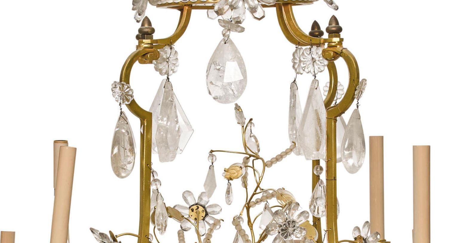 20th Century Rock Crystal and Bronze 17-Light Chandelier, circa 1900 For Sale