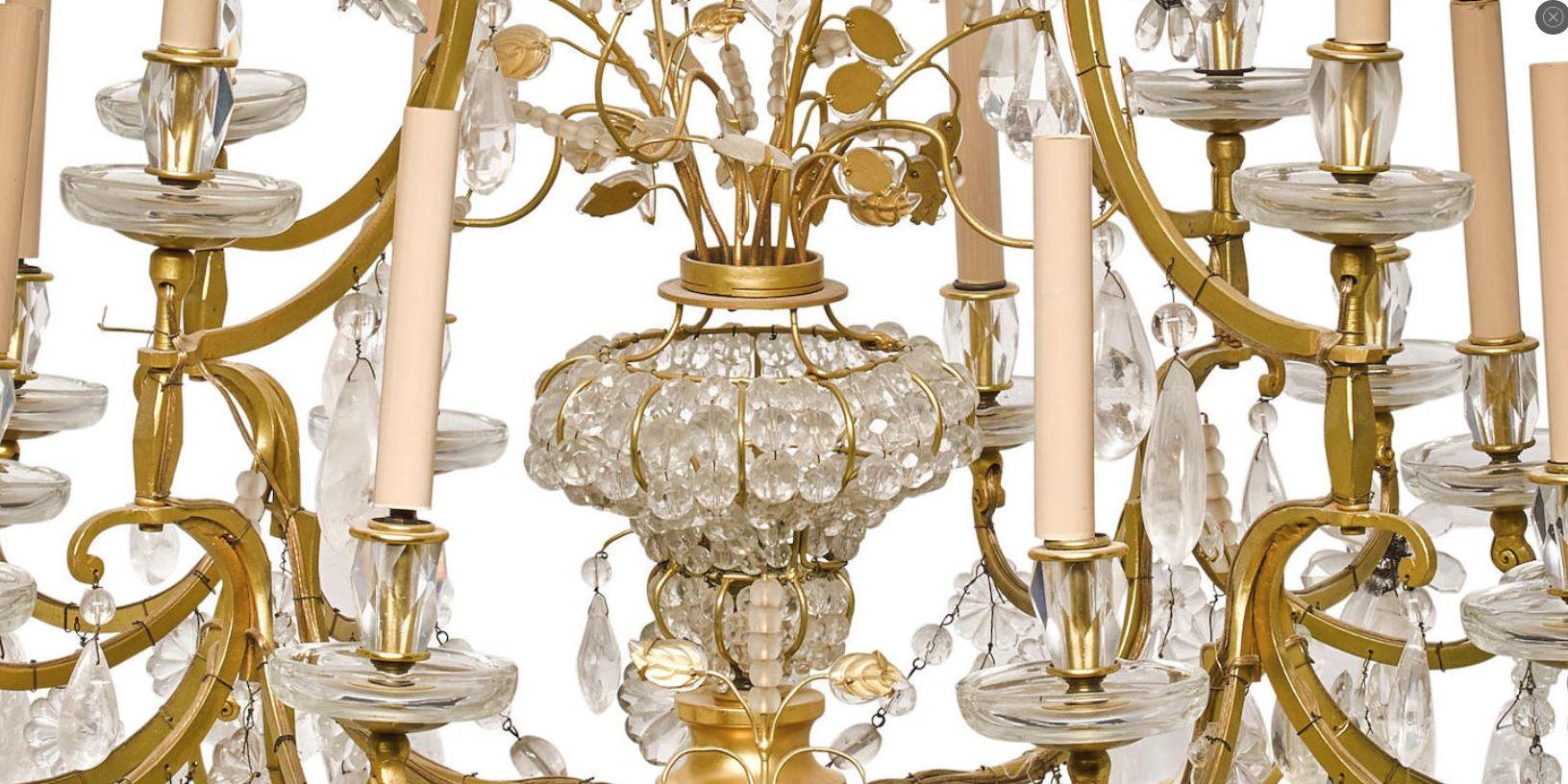 Rock Crystal and Bronze 17-Light Chandelier, circa 1900 For Sale 1