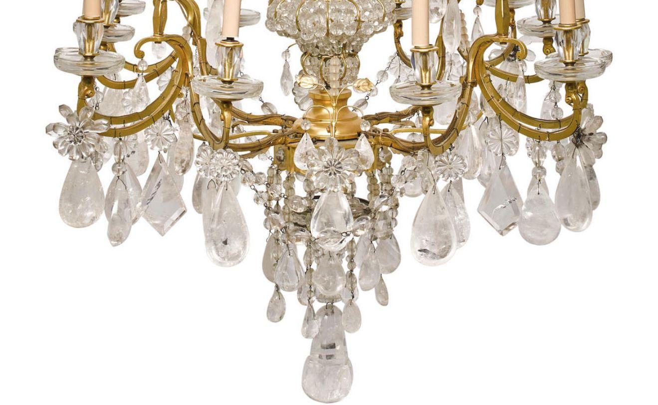 Rock Crystal and Bronze 17-Light Chandelier, circa 1900 For Sale 2