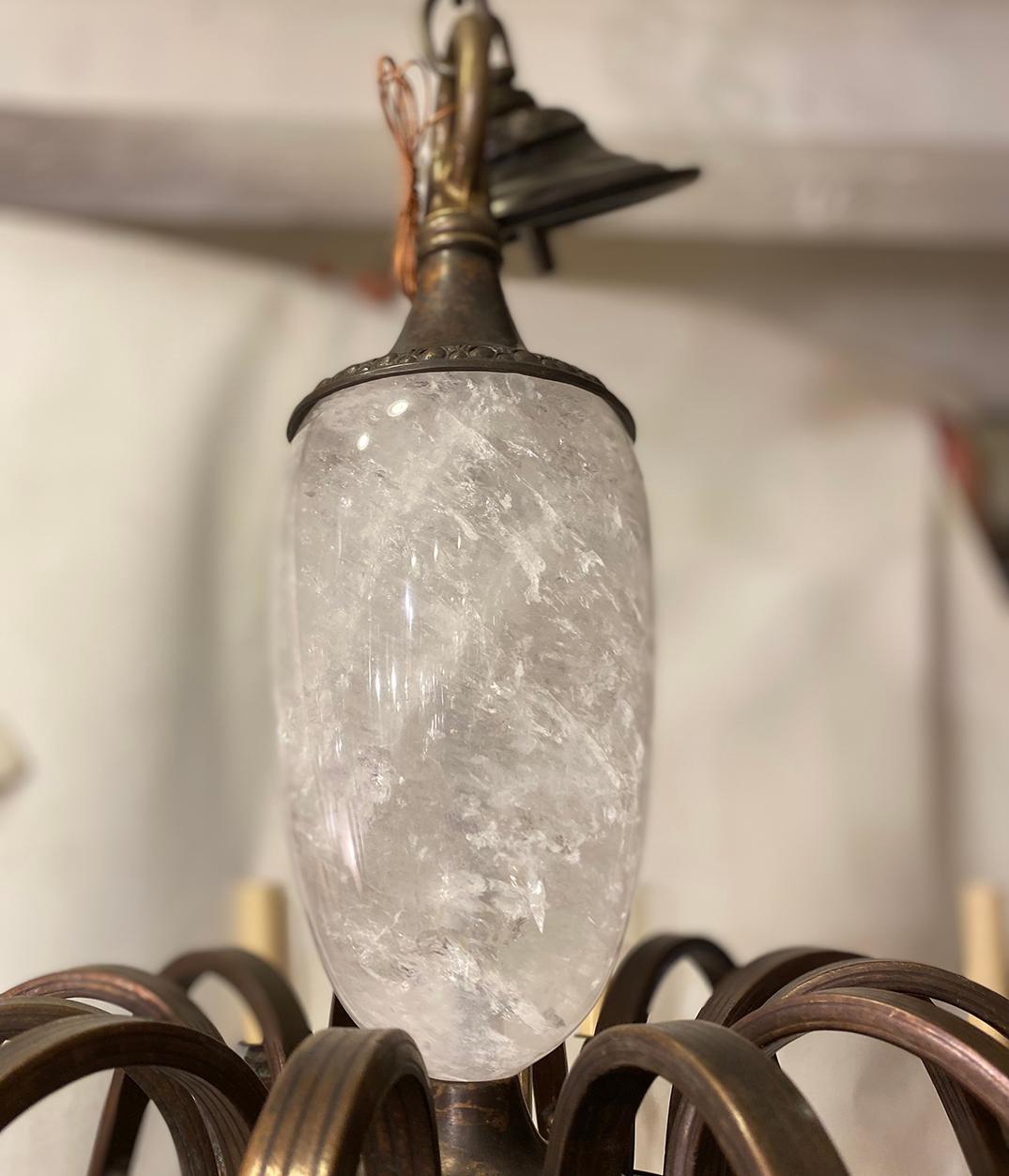 French Rock Crystal and Bronze Chandelier For Sale