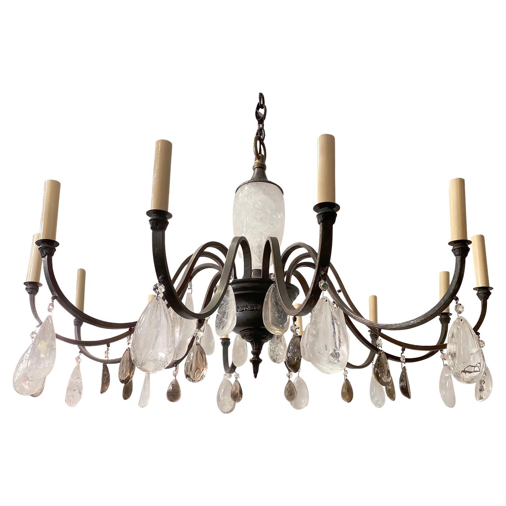 Lampadario in cristallo di rocca e bronzo