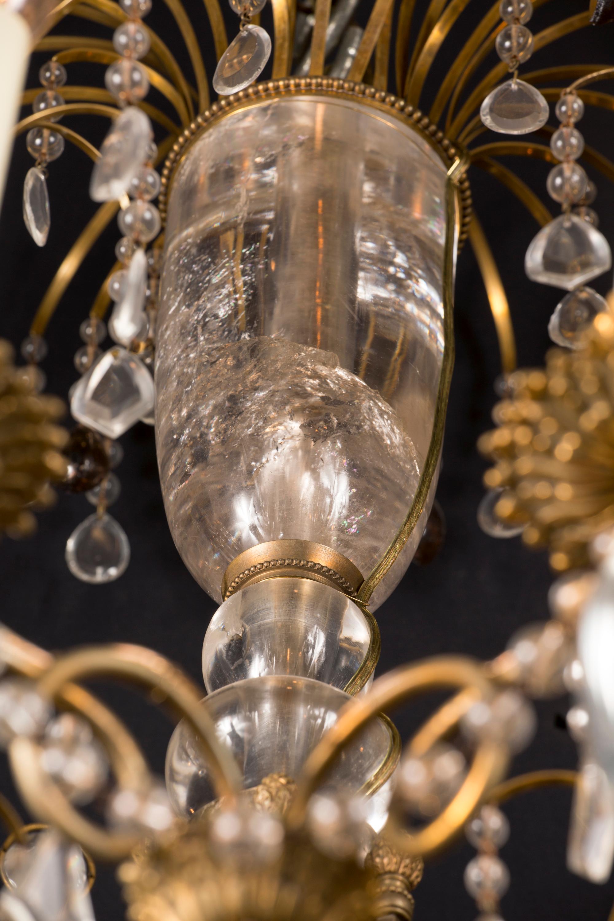Gold Rock Crystal and Bronze D’Ore Chandelier, Russian 19th Century For Sale
