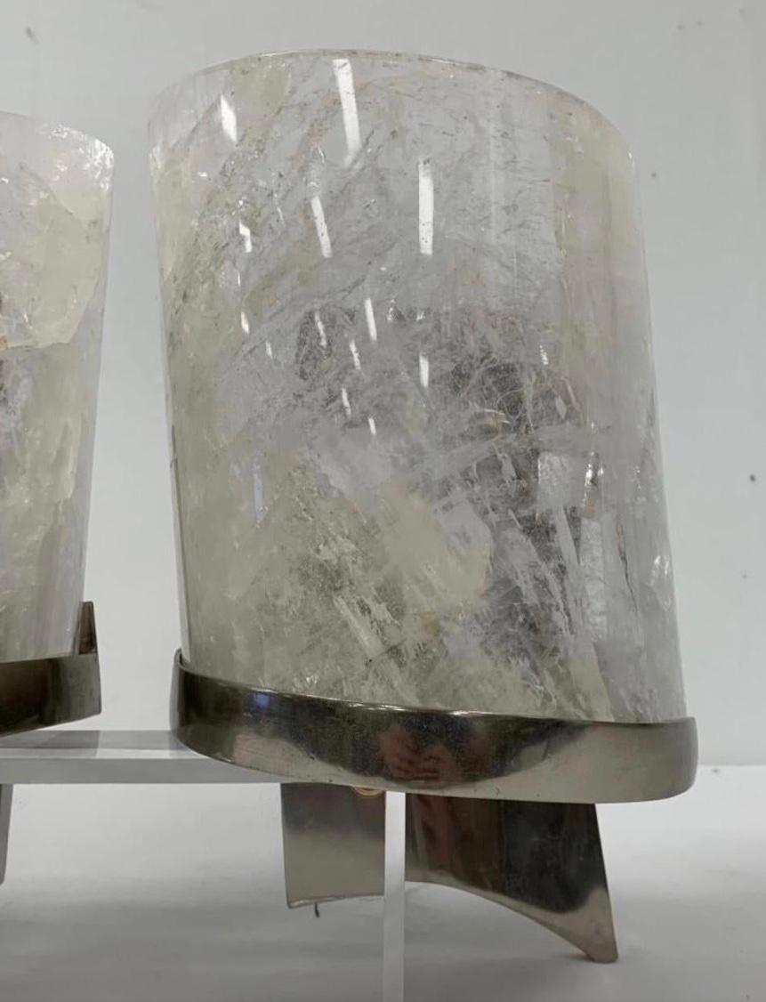 Hollywood Regency Rock Crystal and Chrome Wall Sconces, a Pair For Sale