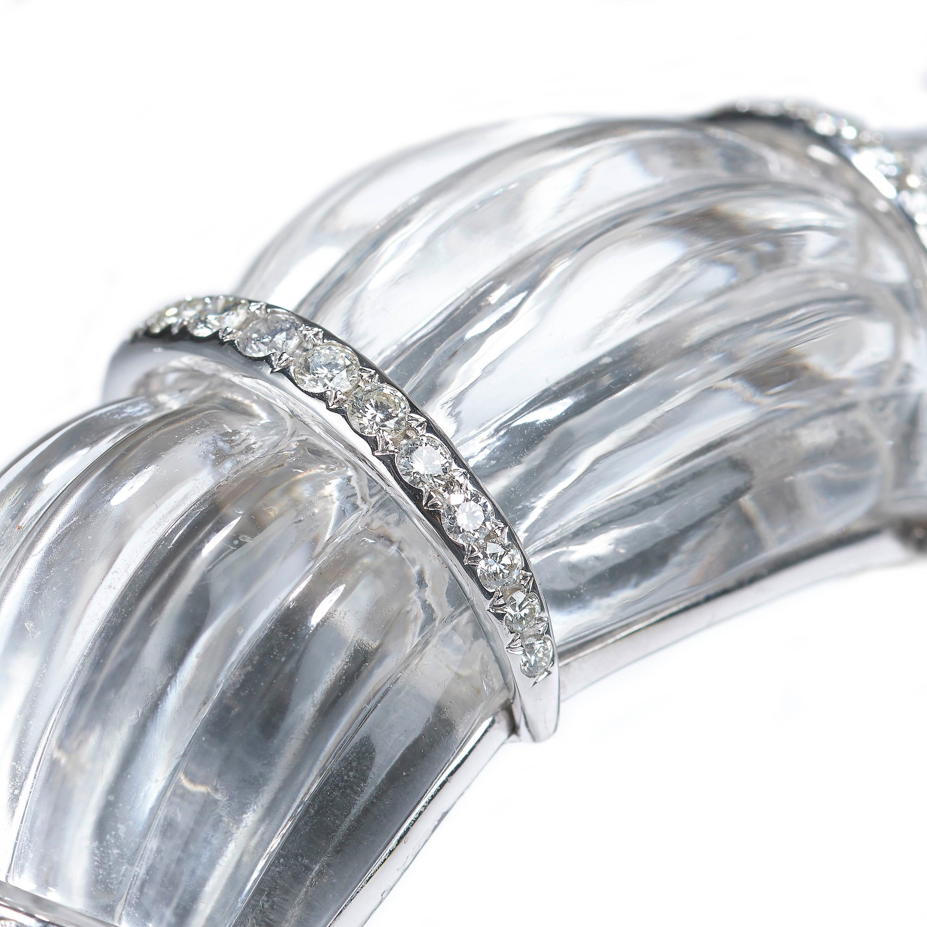 Brilliant Cut Rock Crystal and Diamond Cuff Bangle, 2.50 Carats For Sale