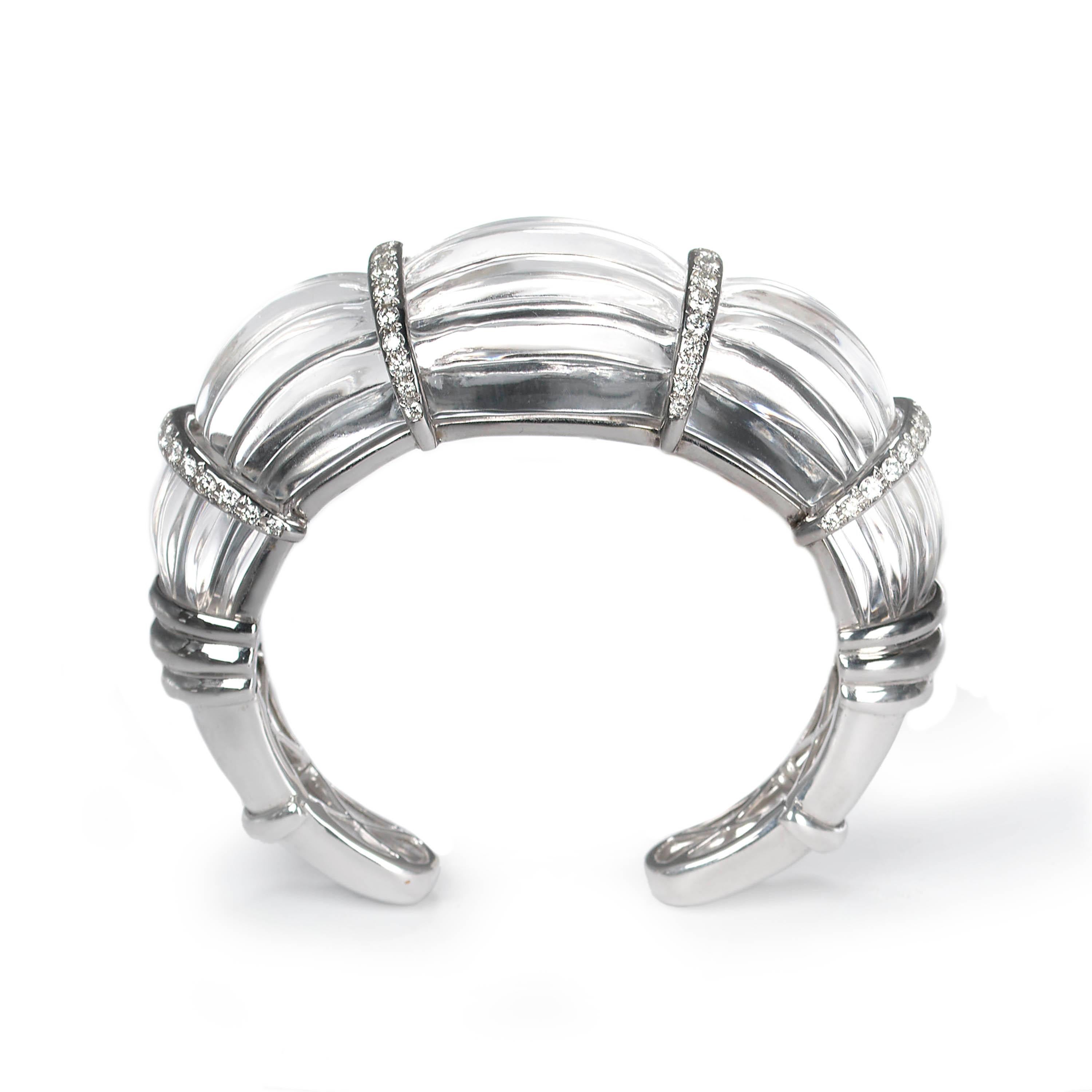 Rock Crystal and Diamond Cuff Bangle, 2.50 Carats In Good Condition For Sale In London, GB