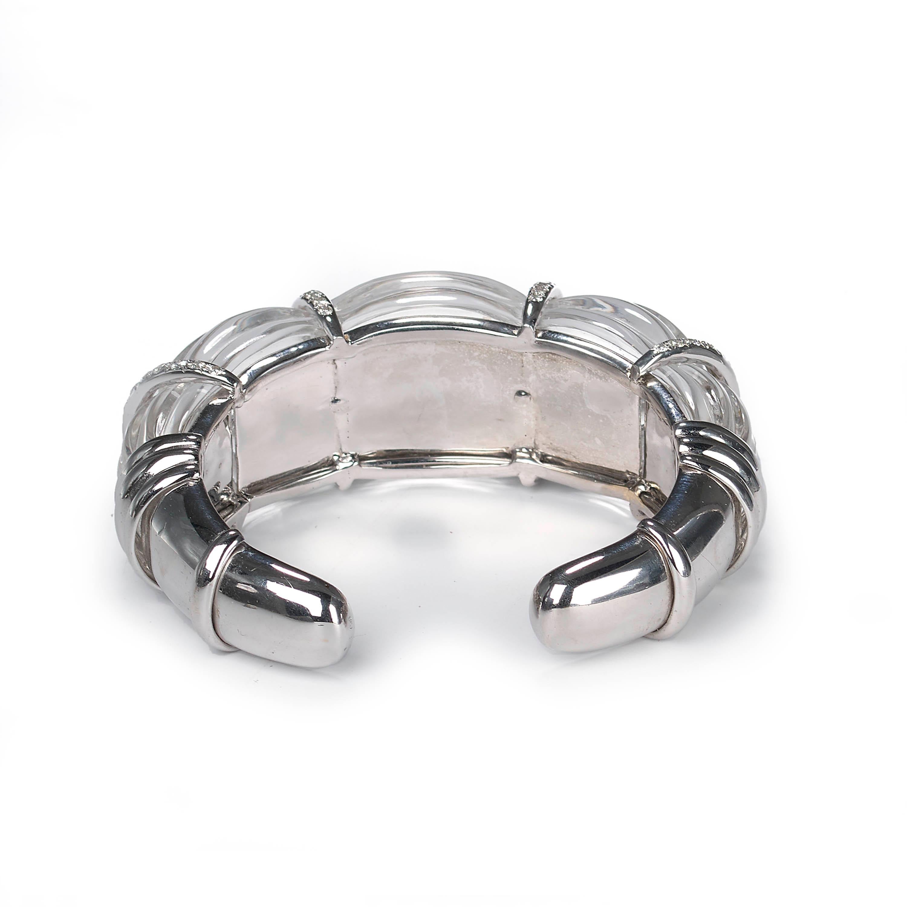Women's Rock Crystal and Diamond Cuff Bangle, 2.50 Carats For Sale