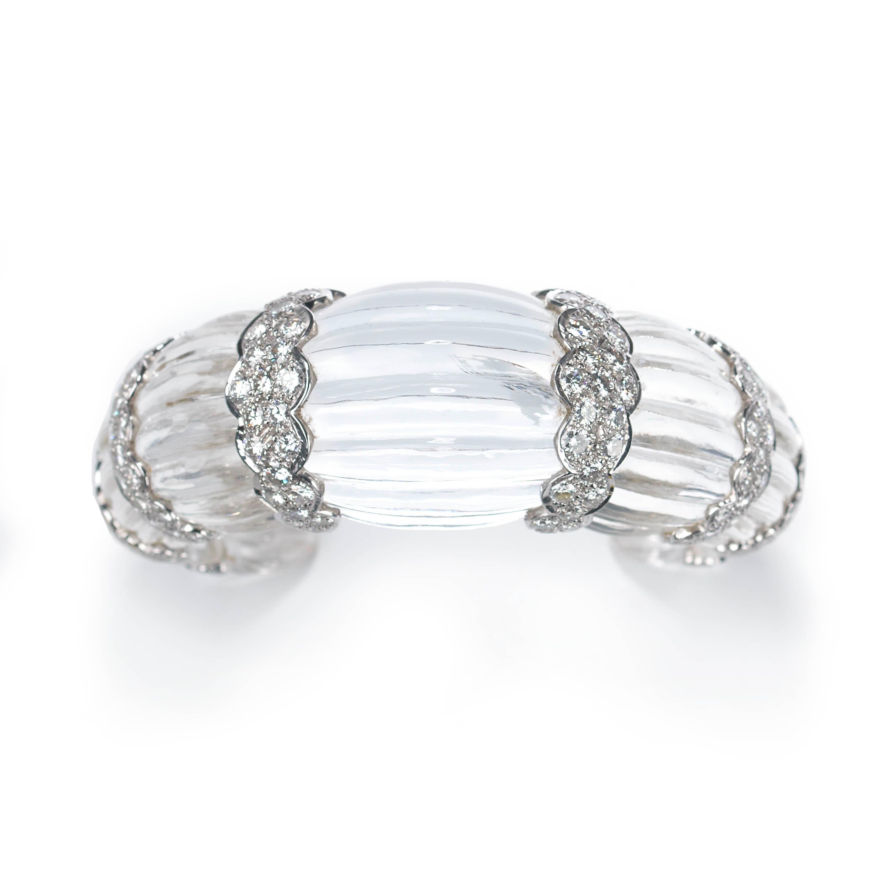 Brilliant Cut Rock Crystal and Diamond Cuff Bangle, 7.00 Carats For Sale