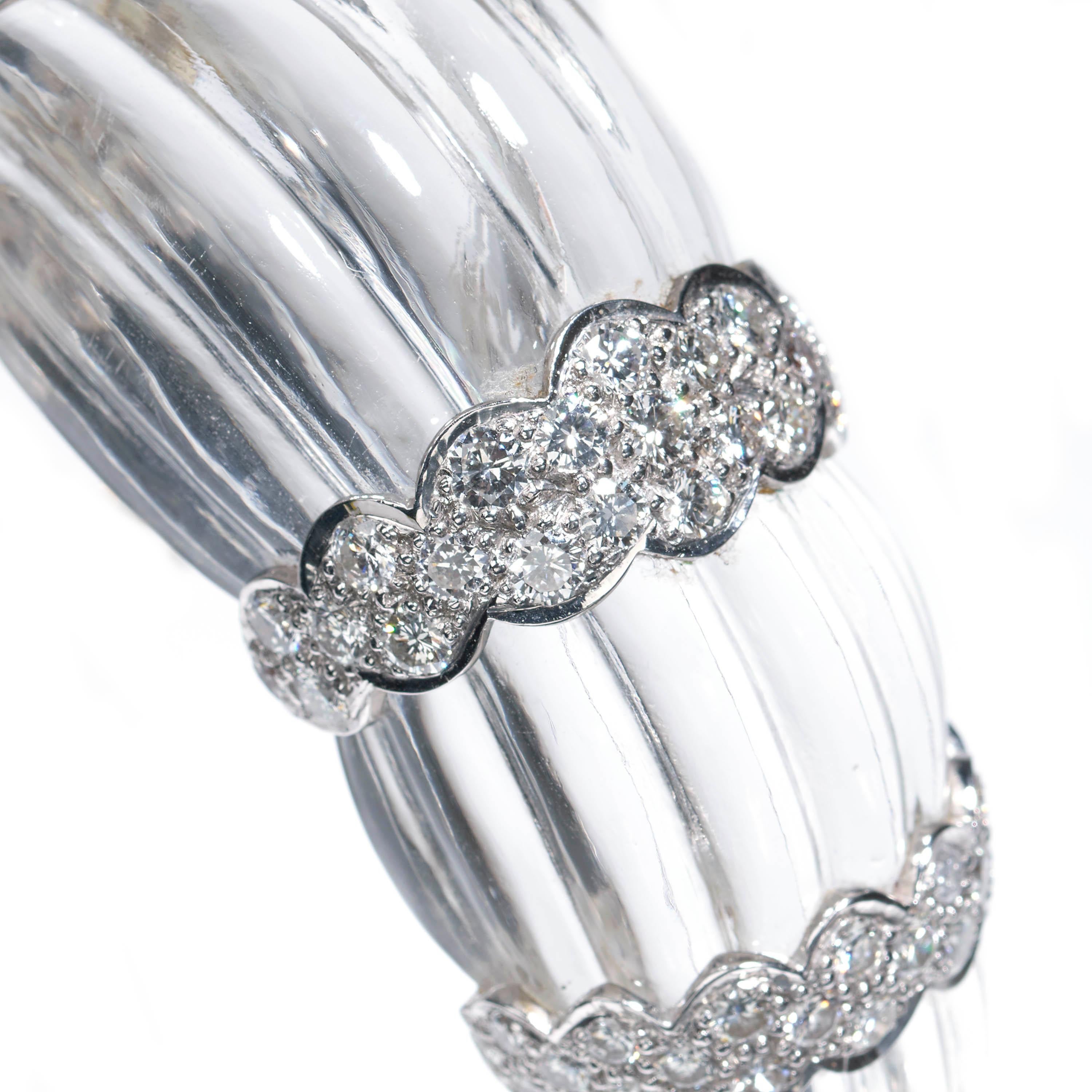 Women's Rock Crystal and Diamond Cuff Bangle, 7.00 Carats For Sale