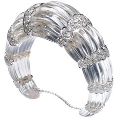 Bracelet manchette en cristal de roche et diamants, 7,00 carats