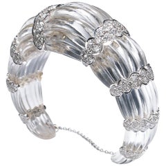 Rock Crystal and Diamond Cuff Bangle, 7.00 Carats