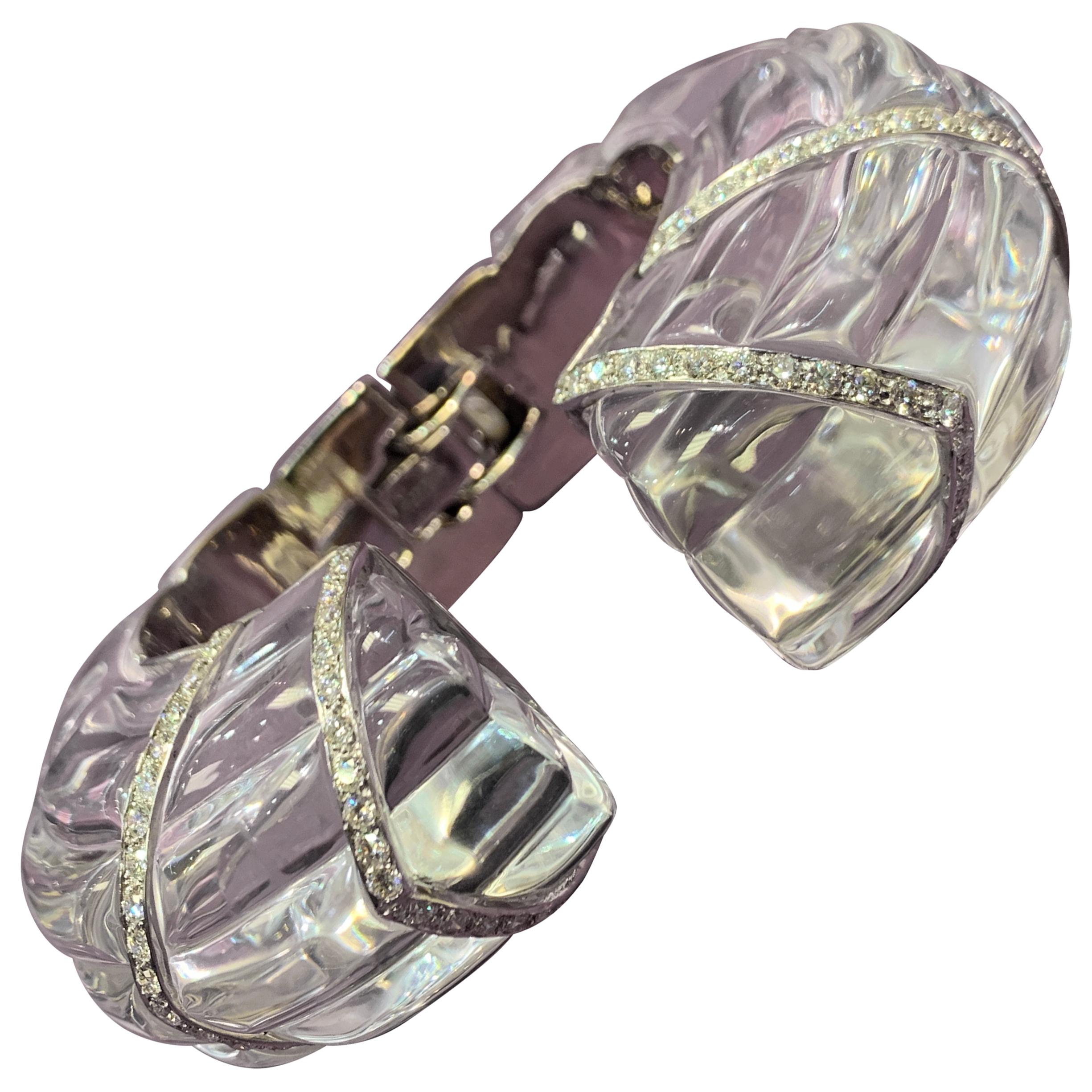 Rock Crystal and Diamond Cuff Bracelet