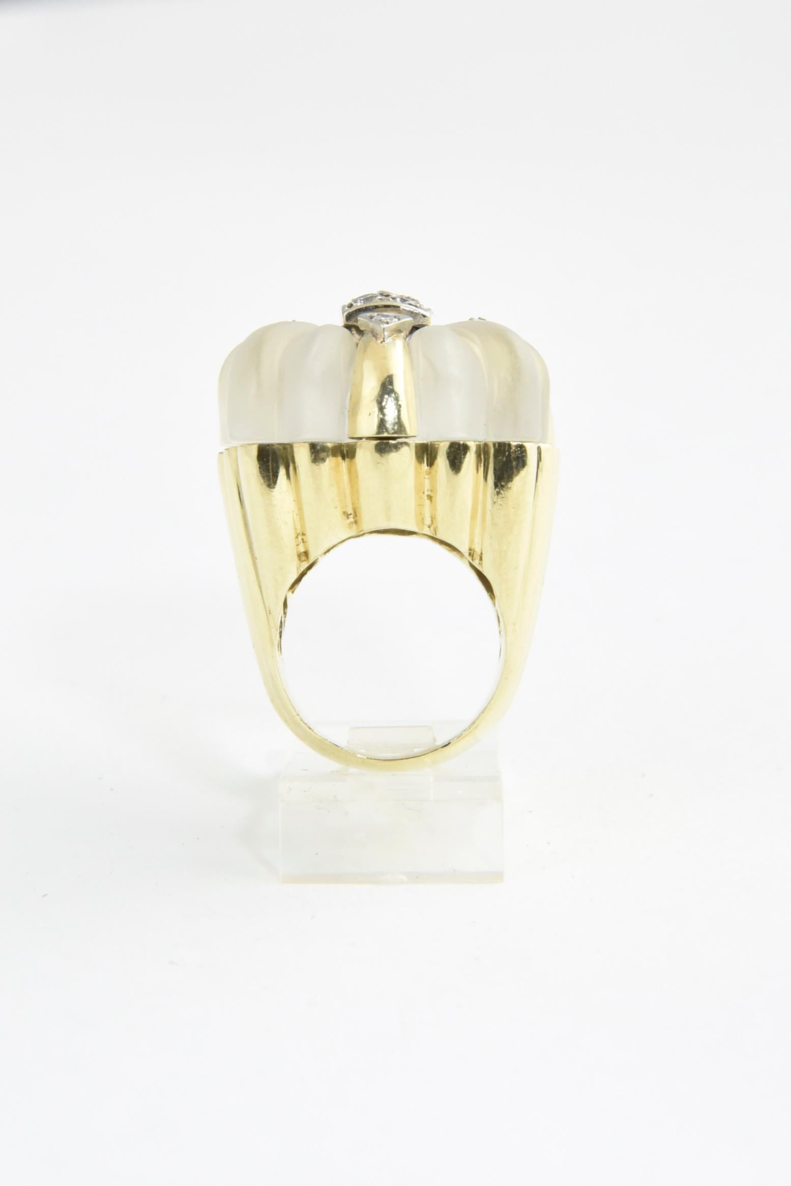 Women's or Men's Rock Crystal and Diamond Gold Present Cocktail Ring For Sale