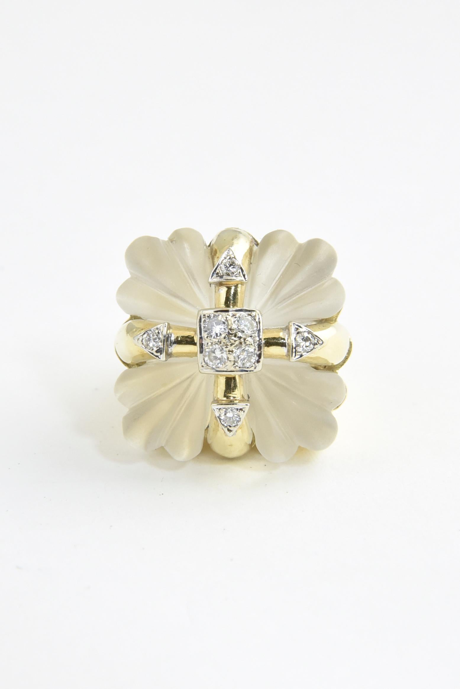 Rock Crystal and Diamond Gold Present Cocktail Ring For Sale 1