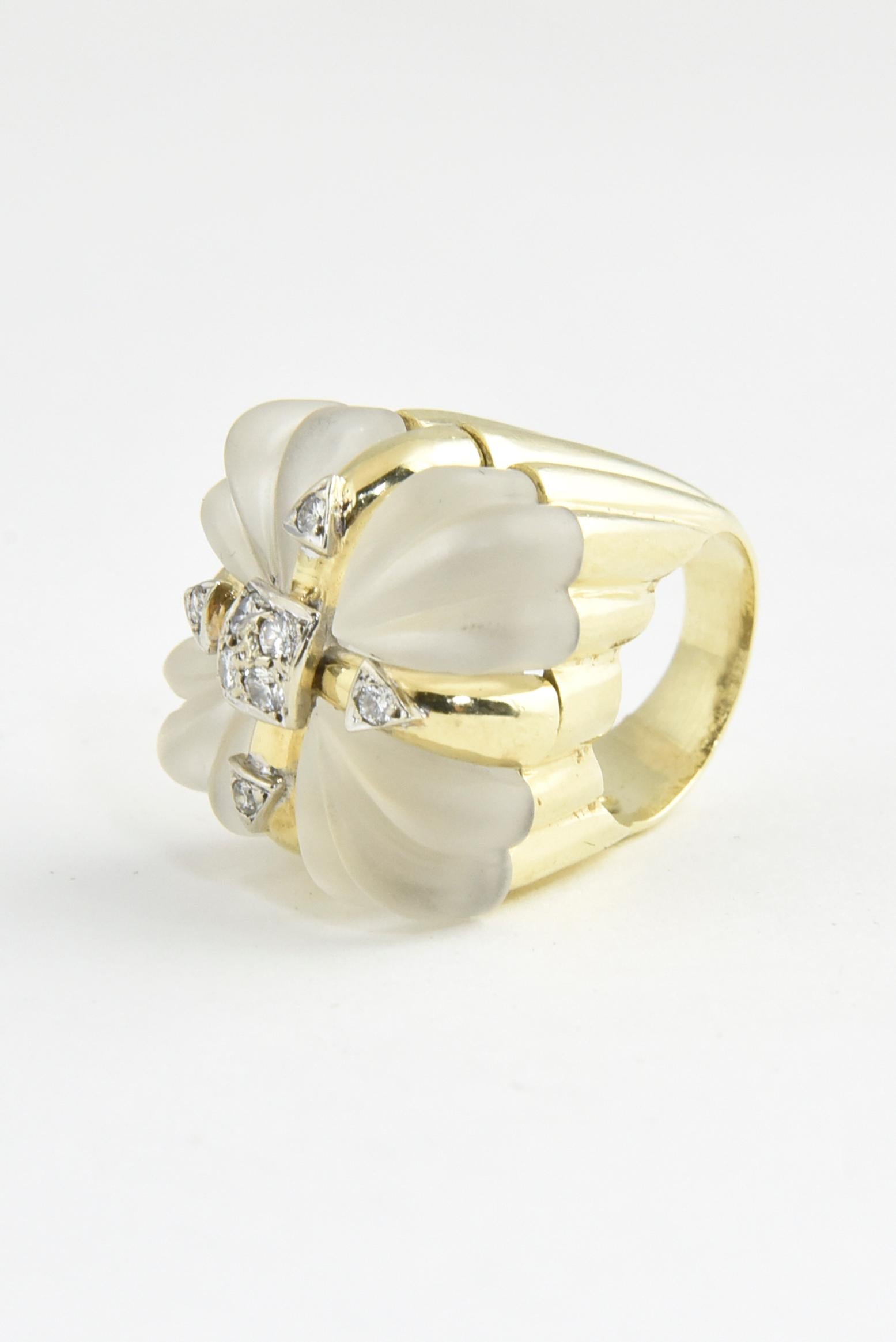 Rock Crystal and Diamond Gold Present Cocktail Ring For Sale 4