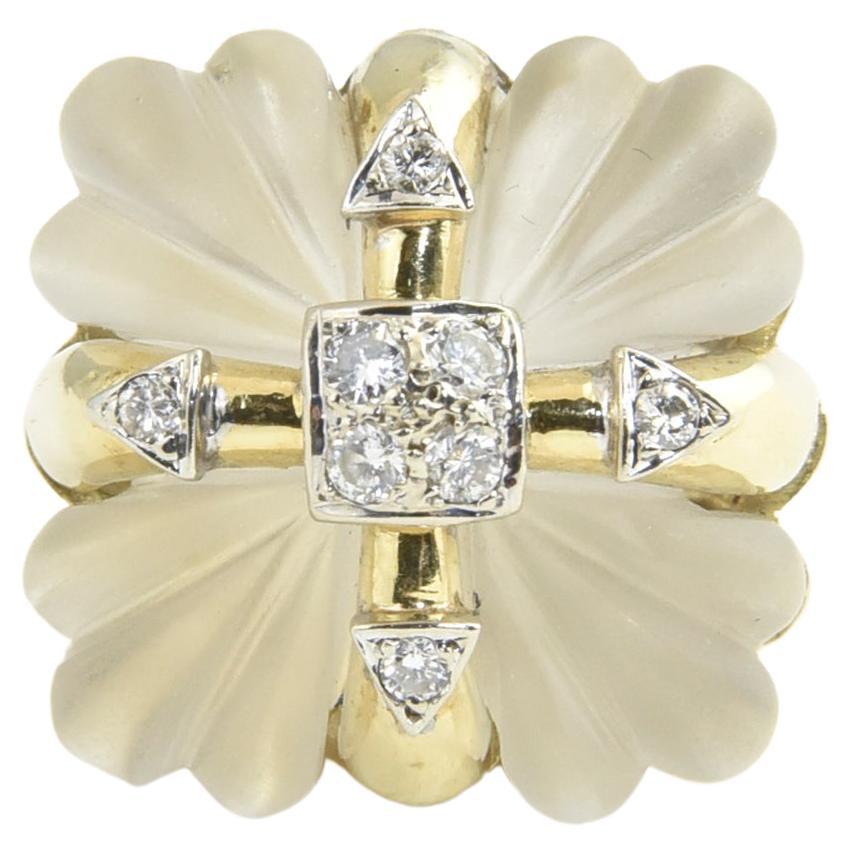 Rock Crystal and Diamond Gold Present Cocktail Ring For Sale