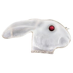 Rock Crystal and Diamond Rabbit Brooch