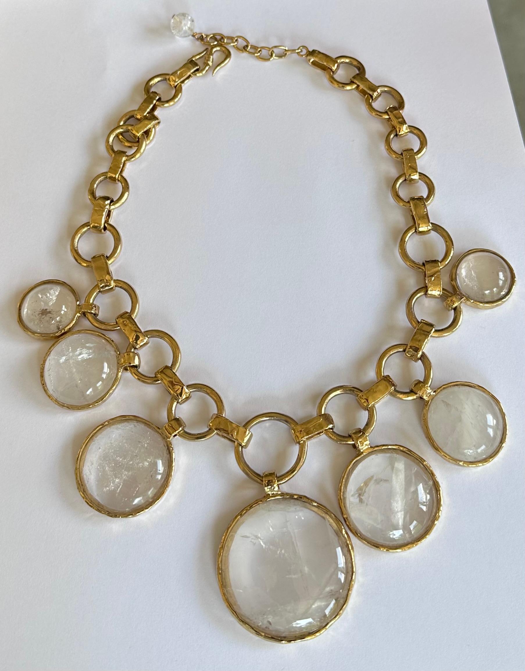 Artist Rock Crystal and Gilded Bronze Charm Necklace