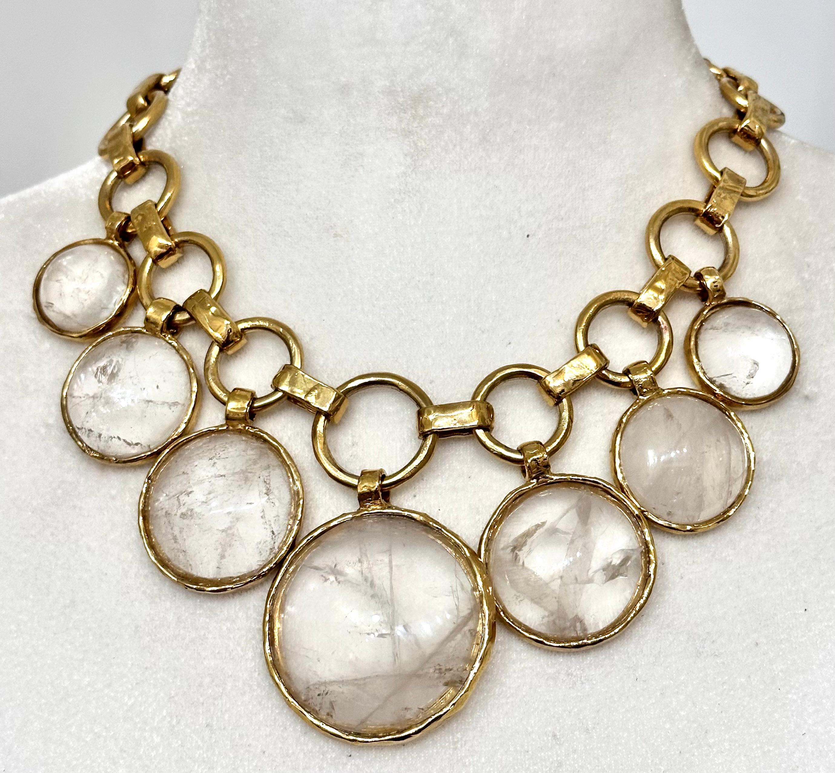 Round Cut Rock Crystal and Gilded Bronze Charm Necklace