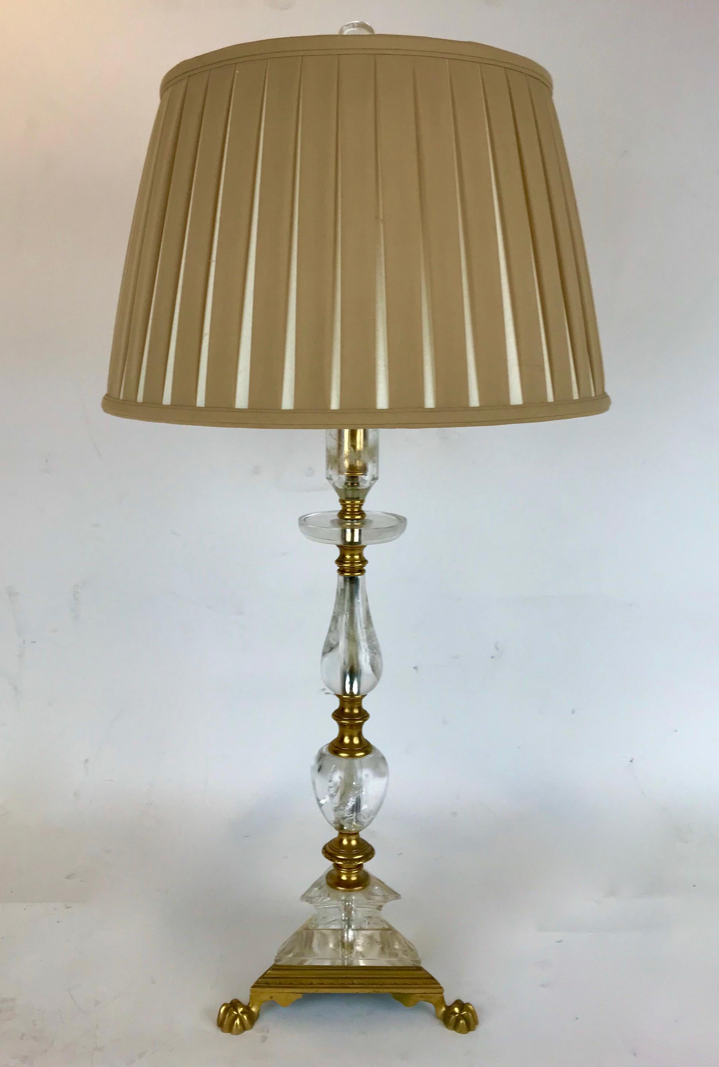 Lampe in Pricket-Form aus Bergkristall und vergoldeter Bronze, F. Caldwell zugeschrieben im Angebot 4