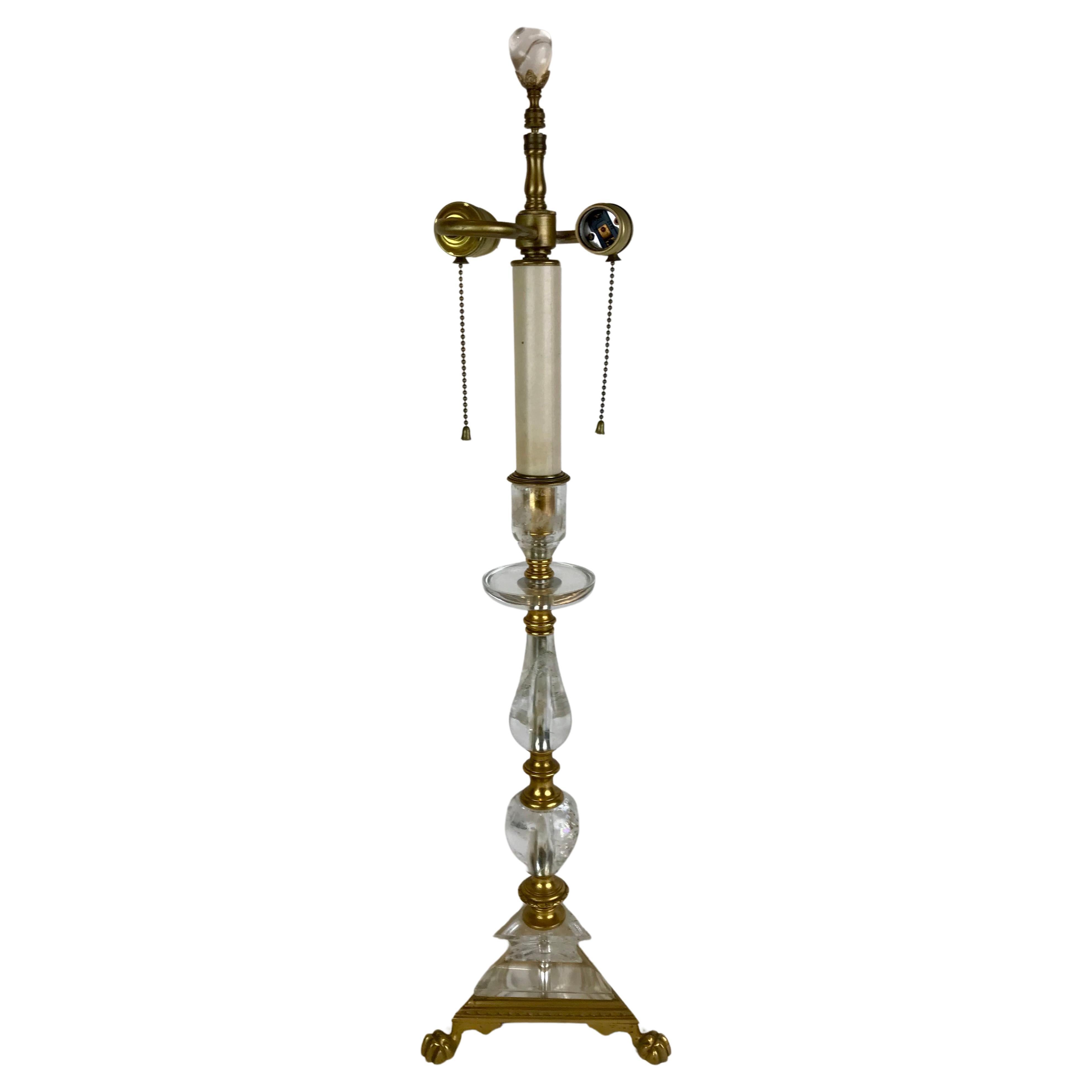 Lampe en forme de grillon en cristal de roche et bronze doré Attribuée à F. F. Caldwell