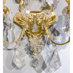 Rock Crystal and Gilt Bronze Sconces with Floral Accents & Carved Perched Parrot