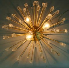 Rock Crystal and Gilt Metal Flush Mount Light Fixture, Antique, 1980s