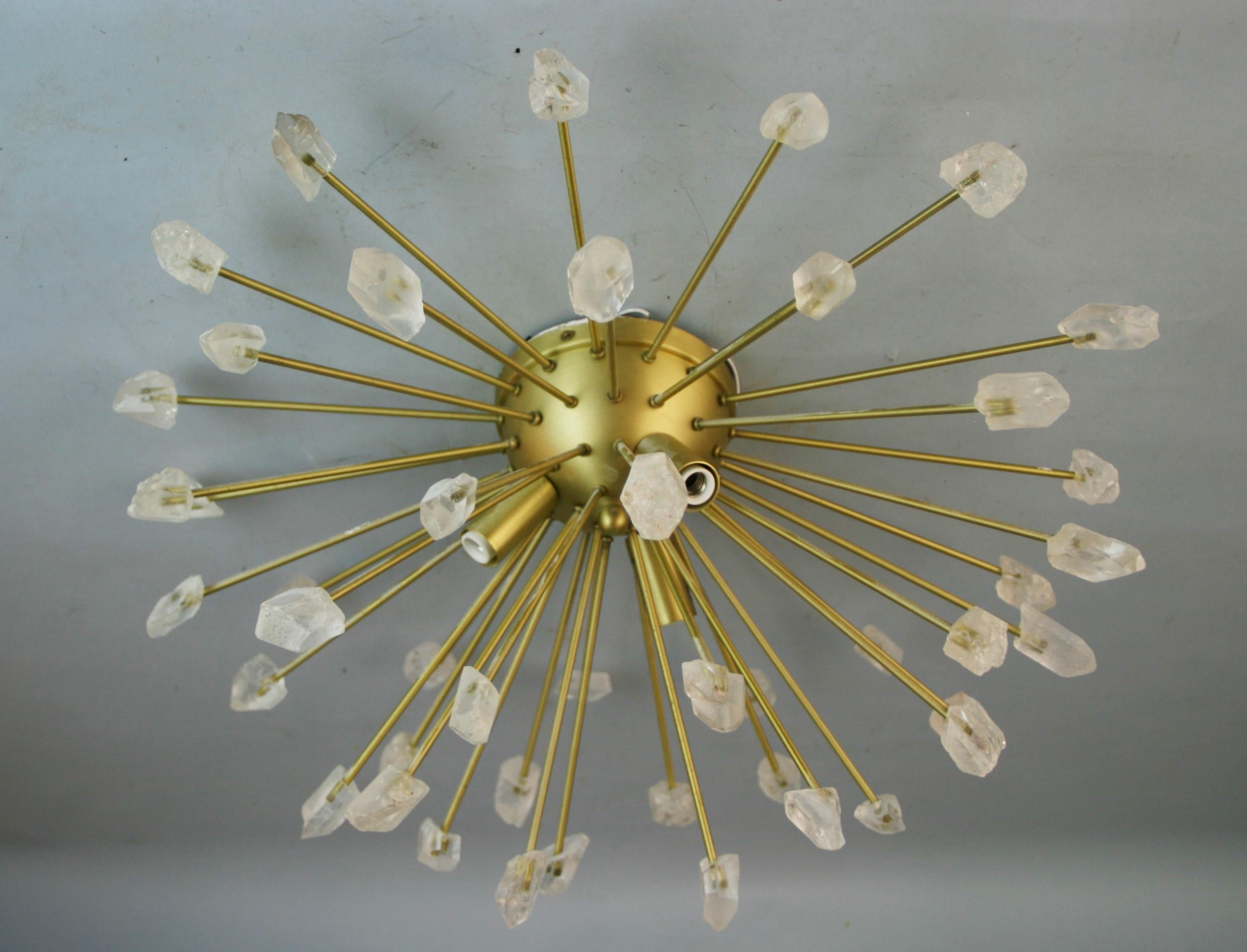 Rock Crystal and Gilt Metal Flush Mount In Good Condition For Sale In Douglas Manor, NY