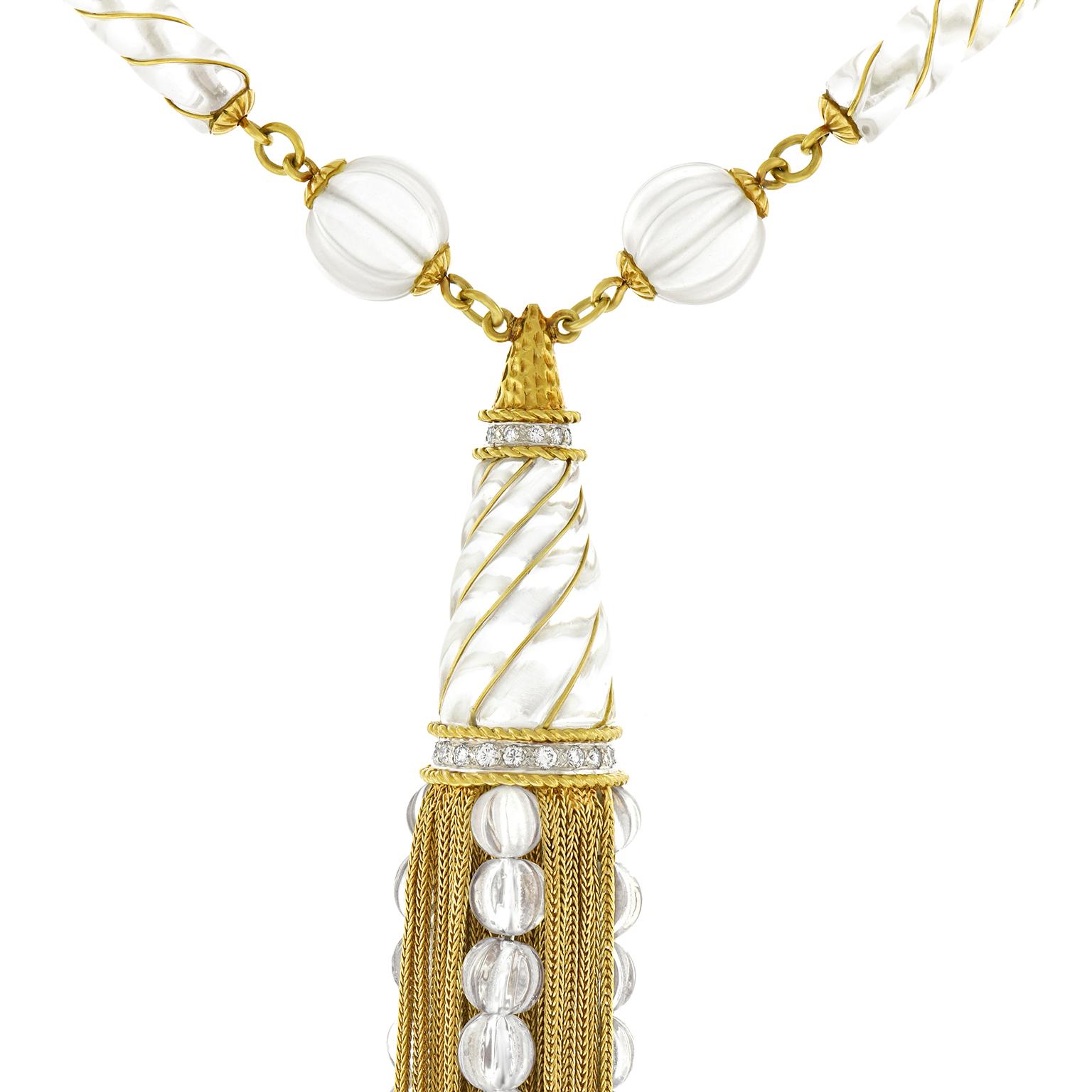 Rock Crystal and Gold Tassel Necklace 3