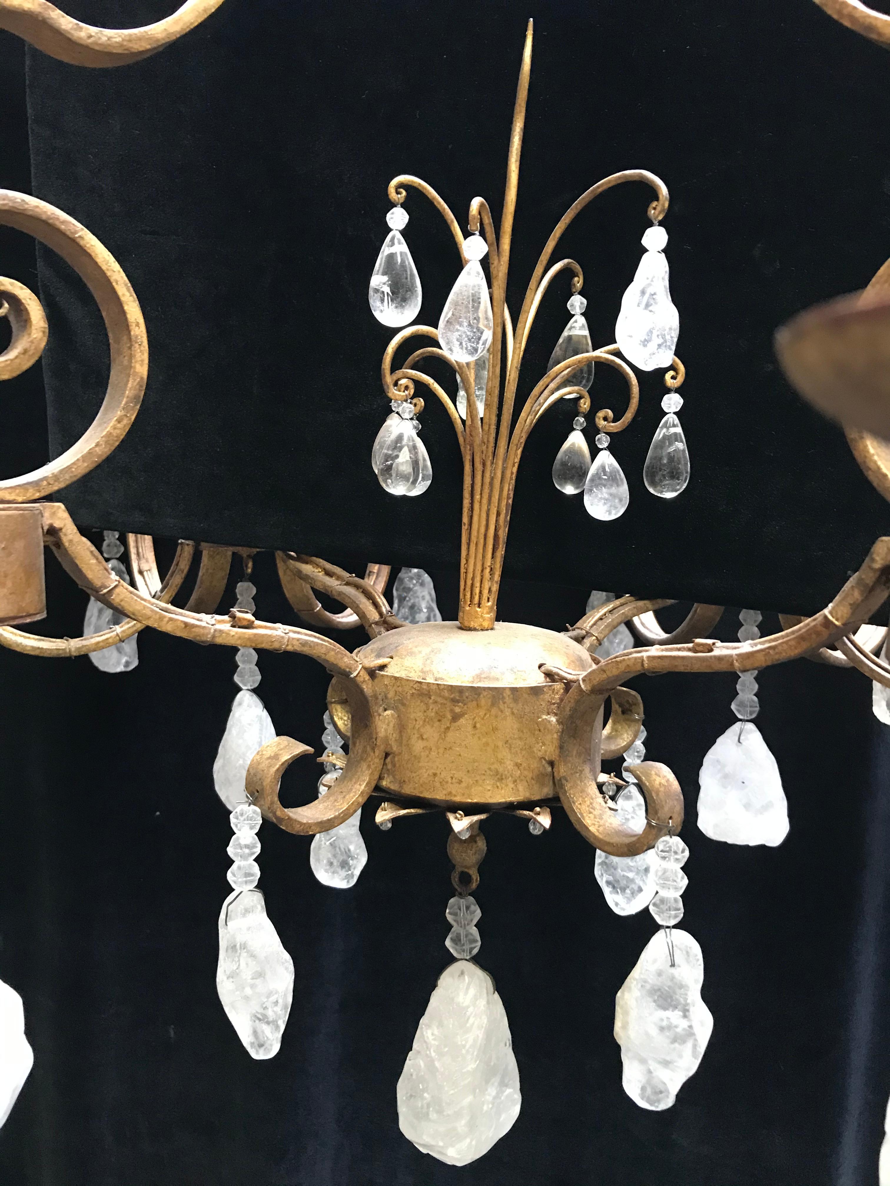 Rock Crystal and Hand Forged Iron Chandelier For Sale 5