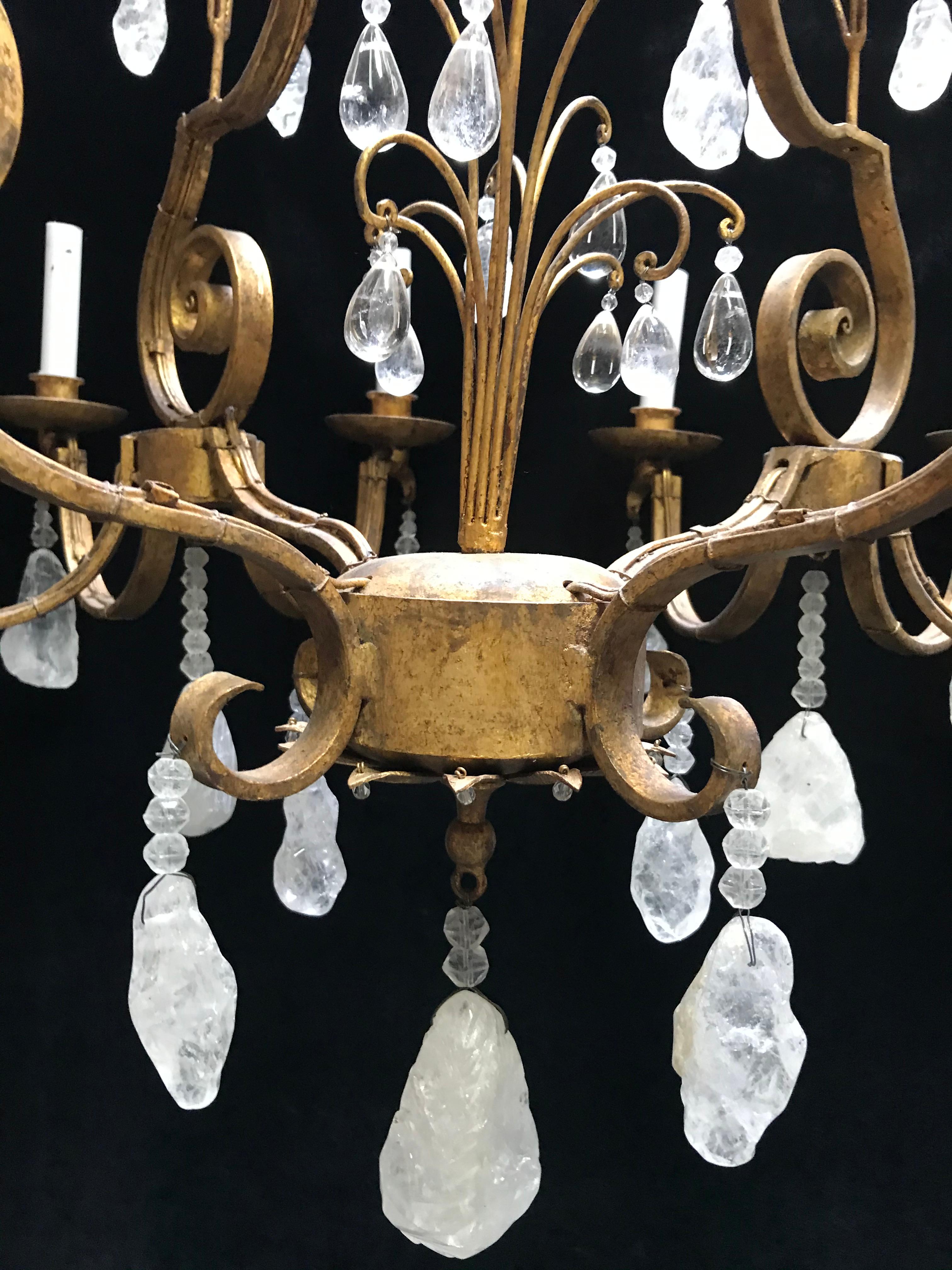Rock Crystal and Hand Forged Iron Chandelier For Sale 6