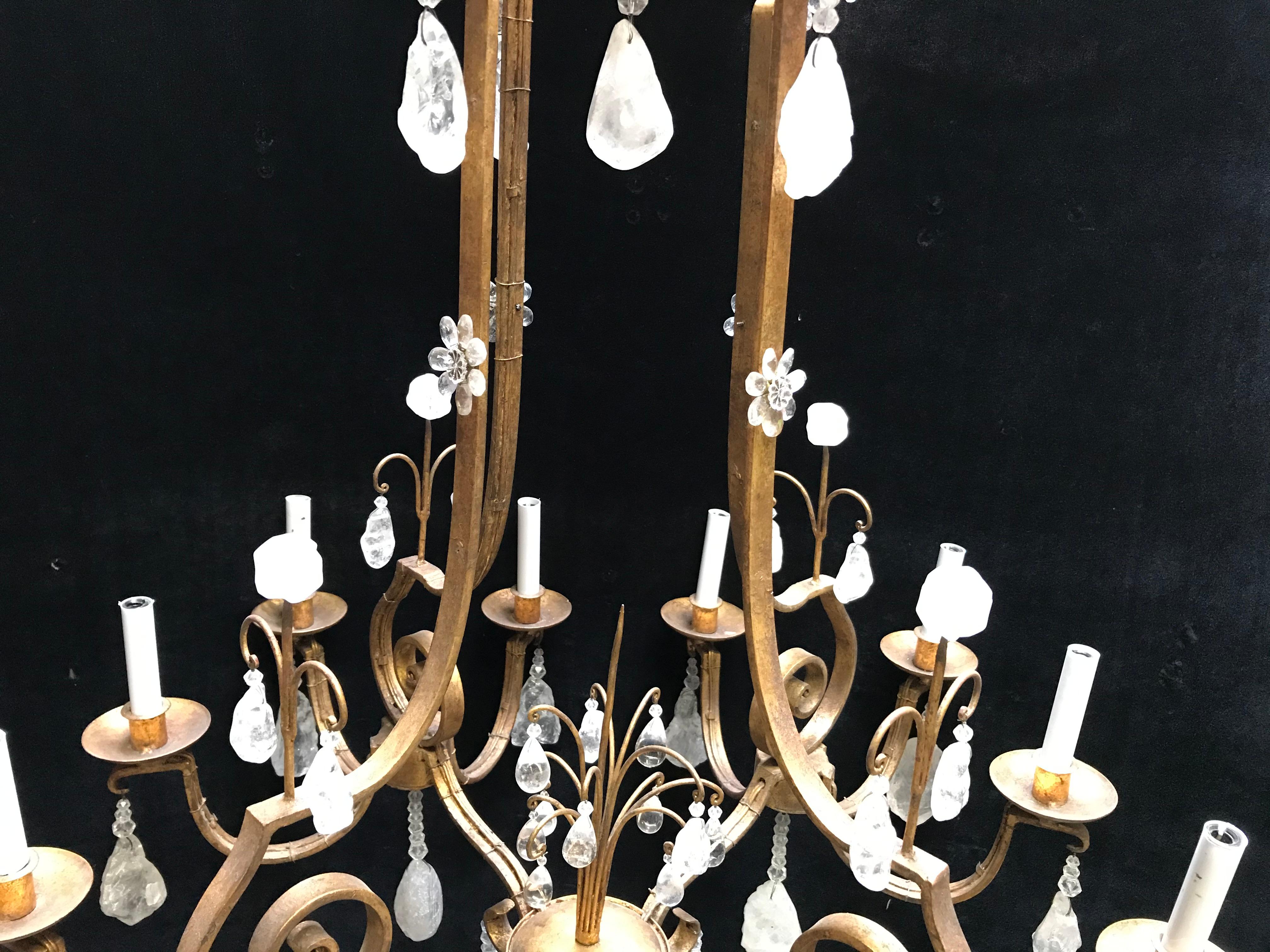 Rock Crystal and Hand Forged Iron Chandelier In New Condition For Sale In Cypress, CA