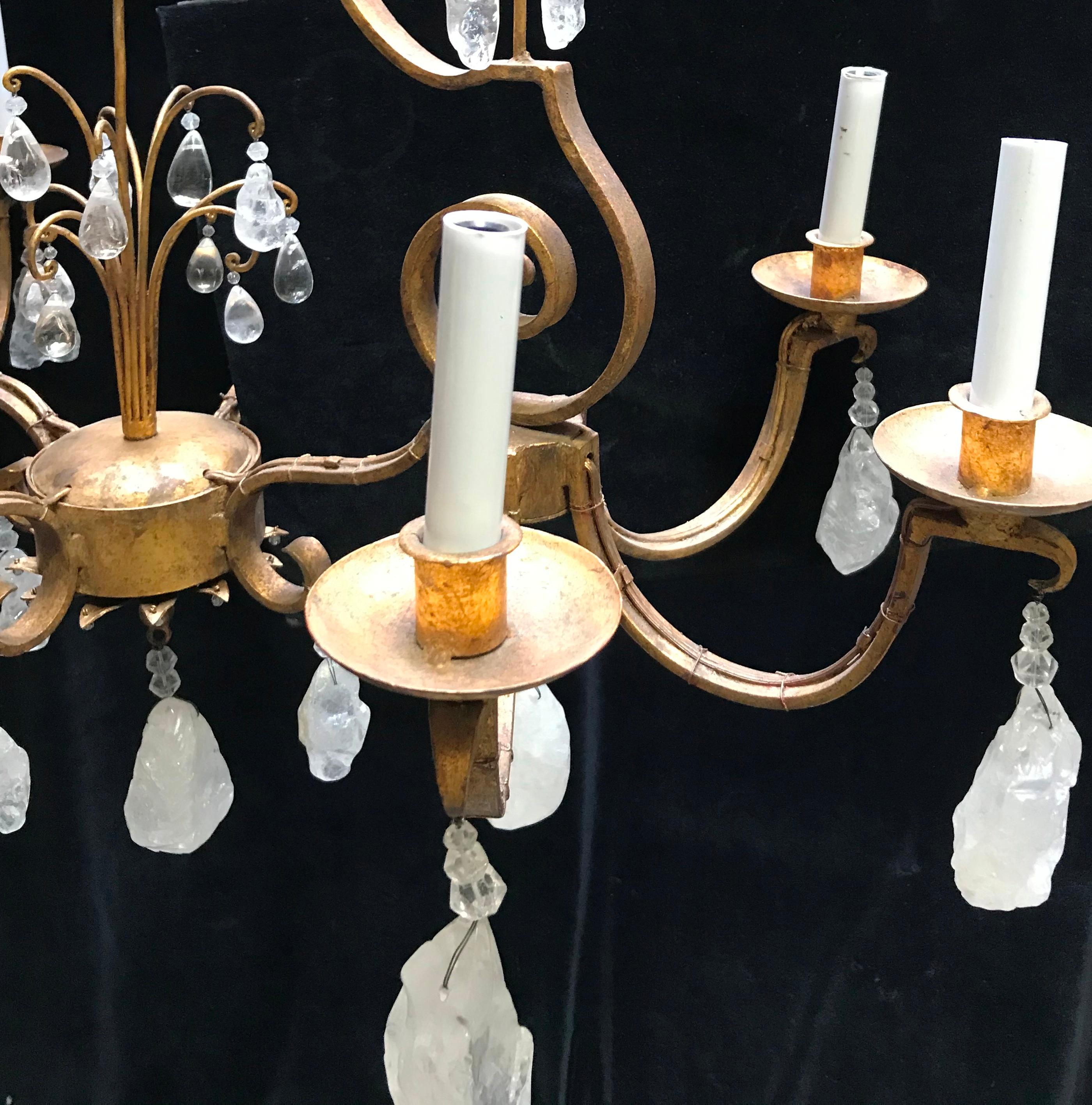 Rock Crystal and Hand Forged Iron Chandelier For Sale 1