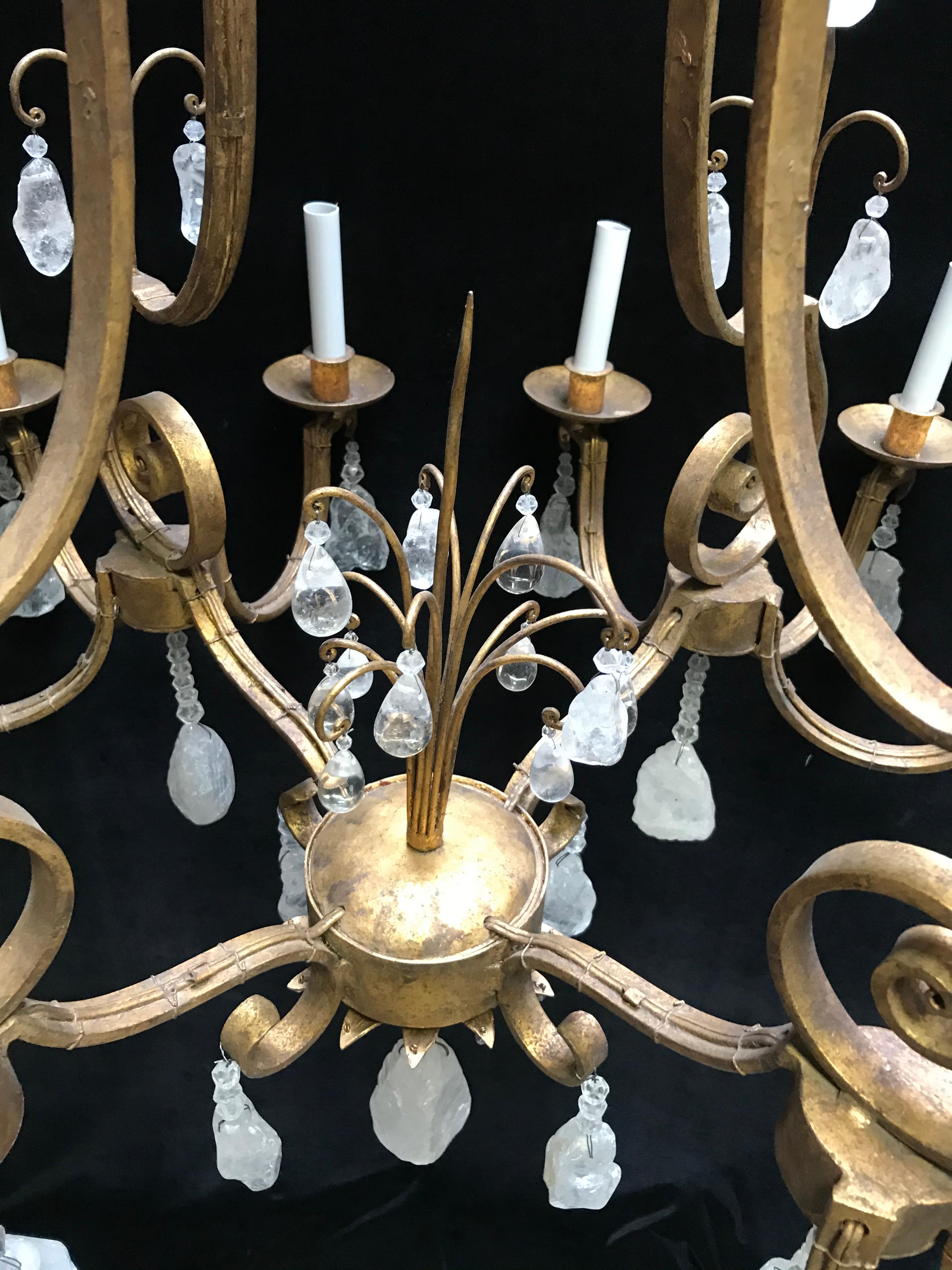Rock Crystal and Hand Forged Iron Chandelier For Sale 2