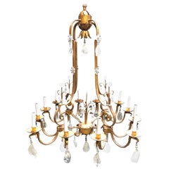 Antique Rock Crystal and Hand Forged Iron Chandelier