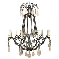 Rock Crystal and Iron 10-Light Chandelier