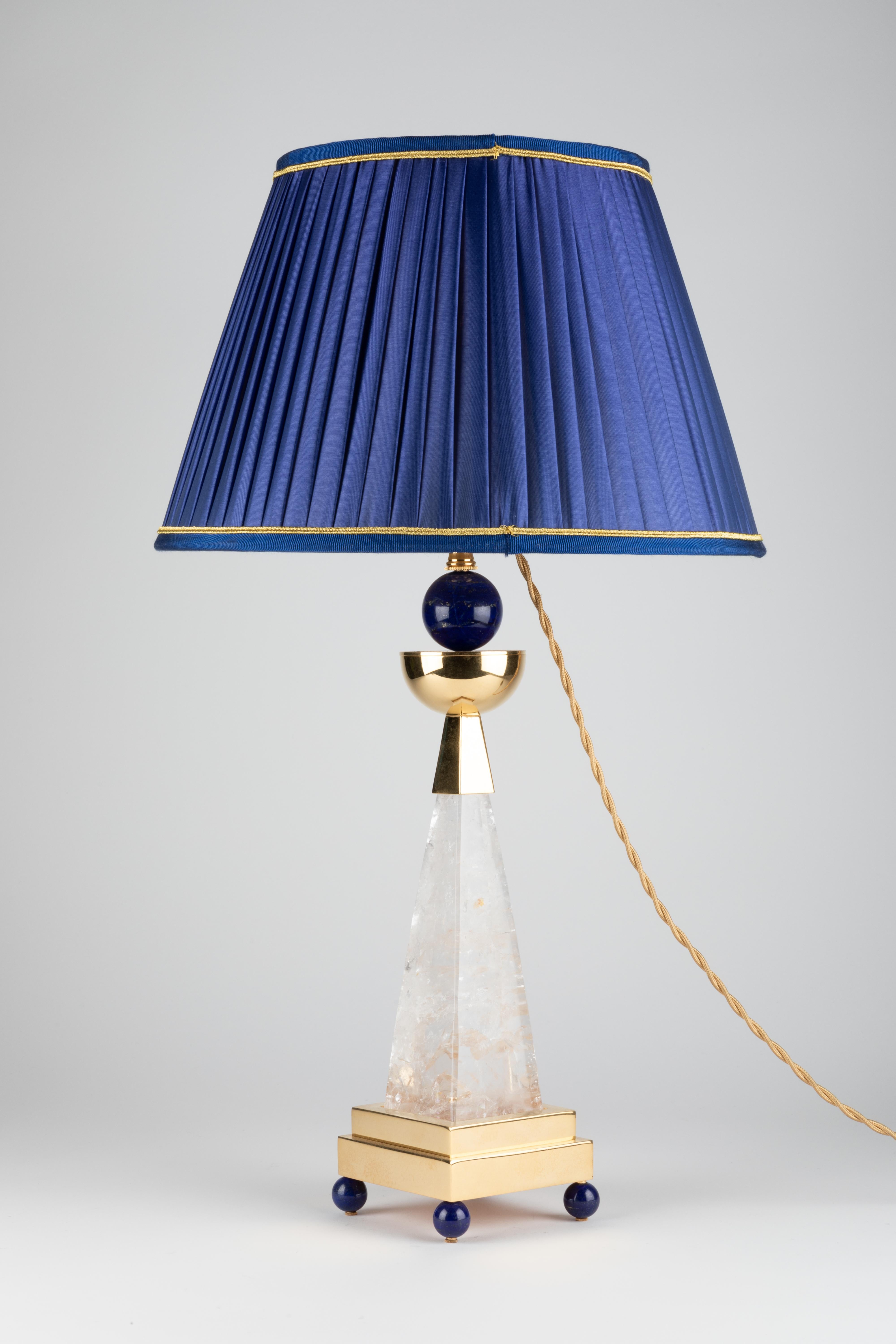 French Rock Crystal and Lapis Lazuli Aiko II Lamps by Alexandre Vossion For Sale