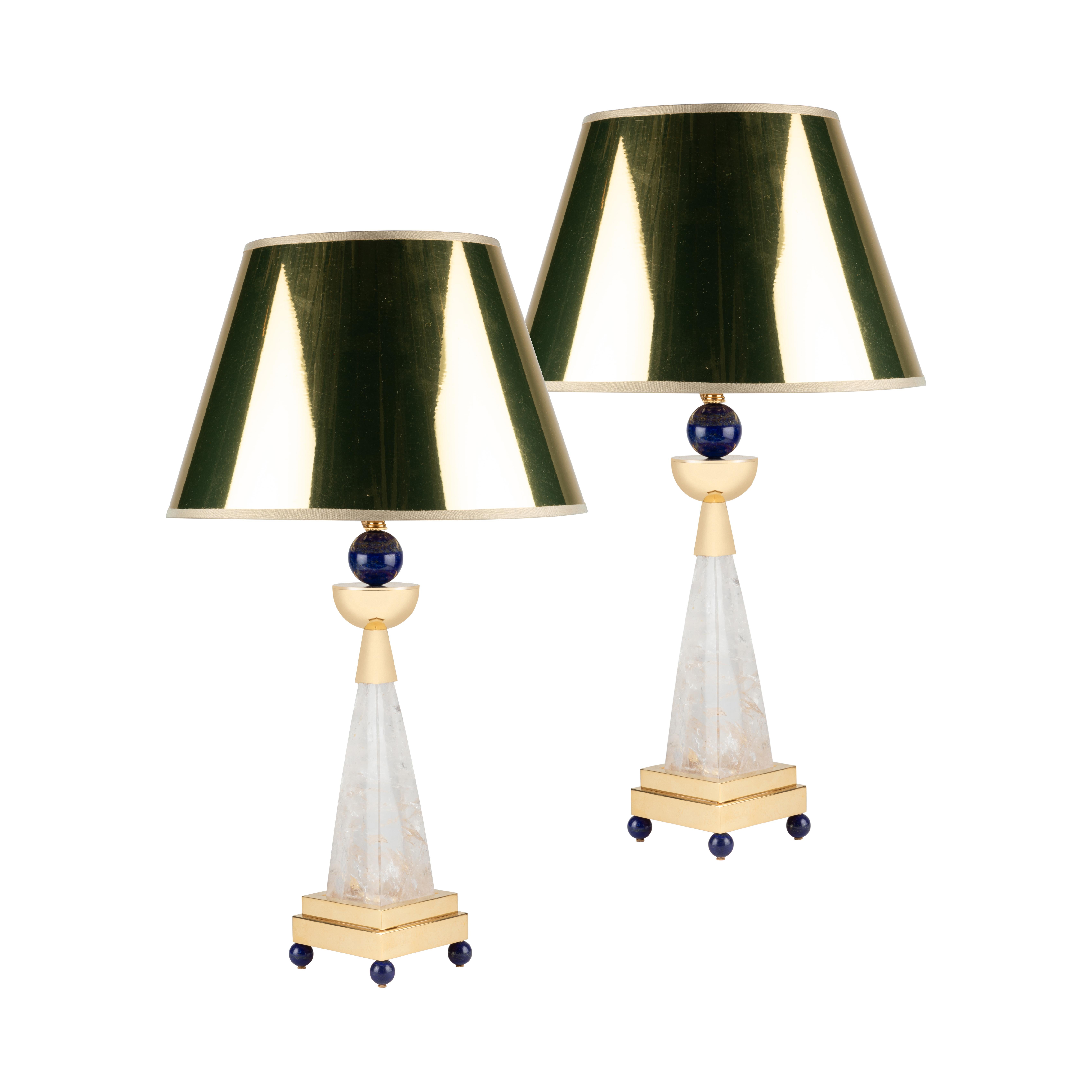 Contemporary Rock Crystal and Lapis Lazuli Aiko II Lamps by Alexandre Vossion For Sale