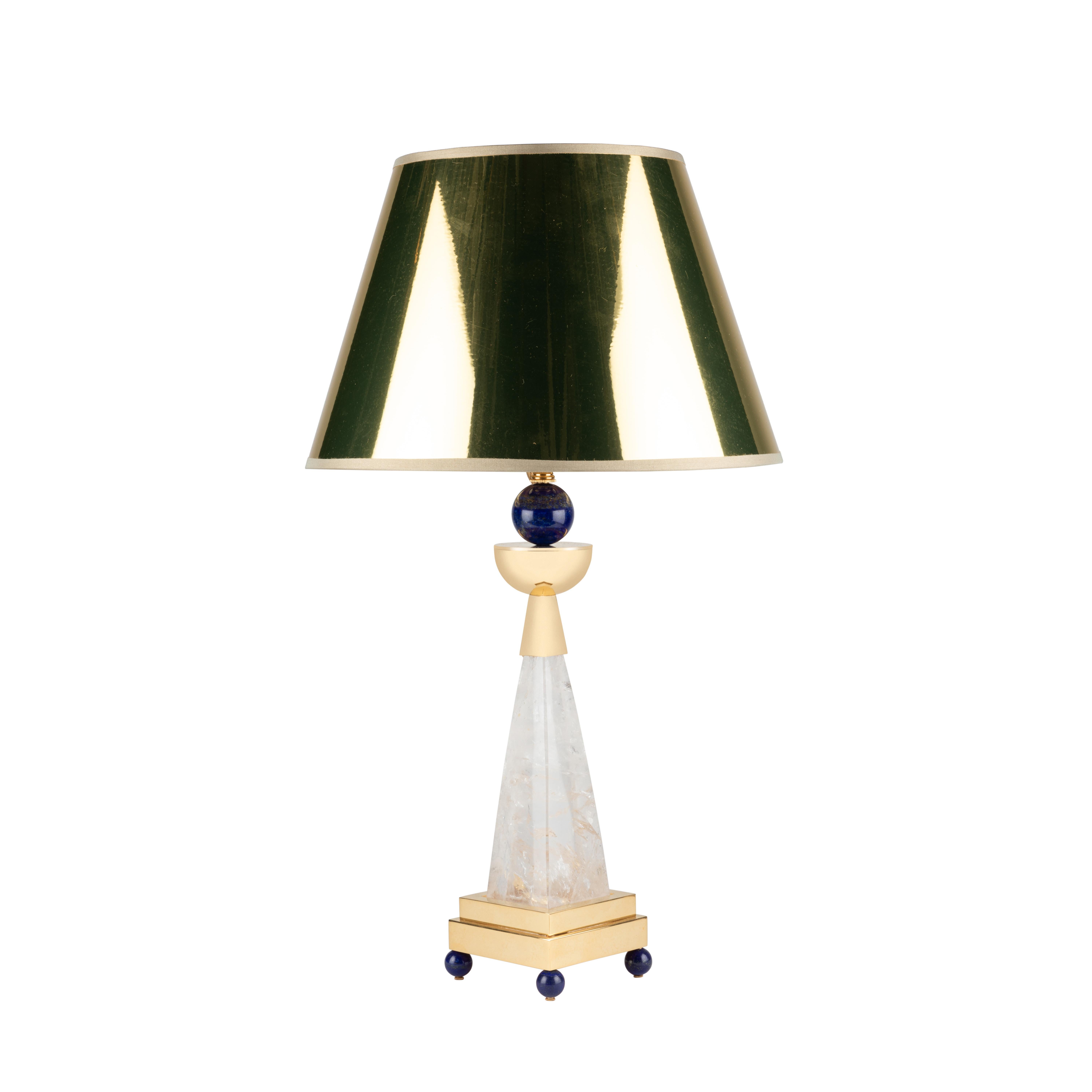 Gold Plate Rock Crystal and Lapis Lazuli Aiko II Lamps by Alexandre Vossion For Sale
